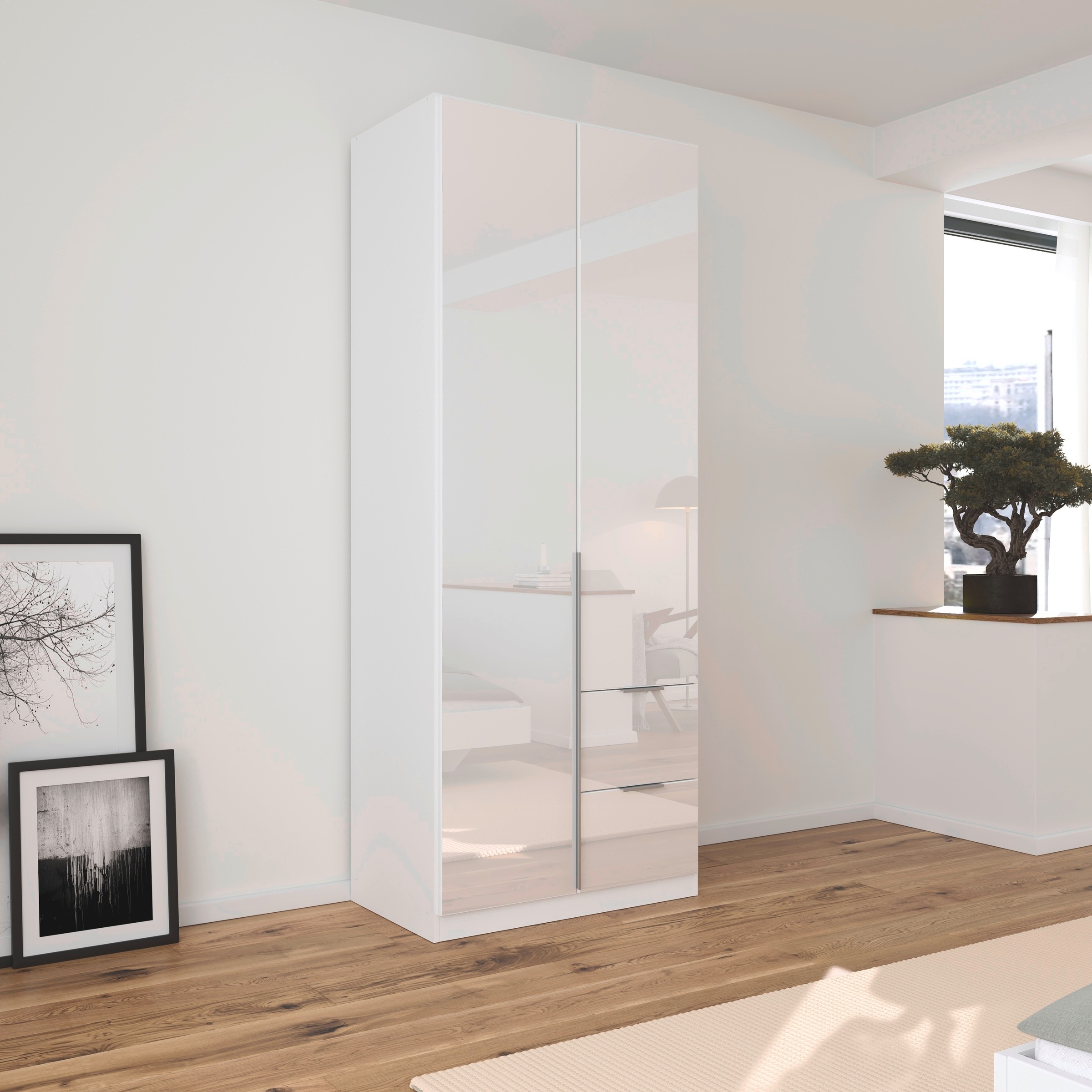 rauch Drehtürenschrank »Kleiderschrank Kleiderschränke Schrank Garderobe AGORDO mit Glasfront«, mit Außenschubkästen, in 6 Breiten und 2 Höhen MADE IN GERMANY