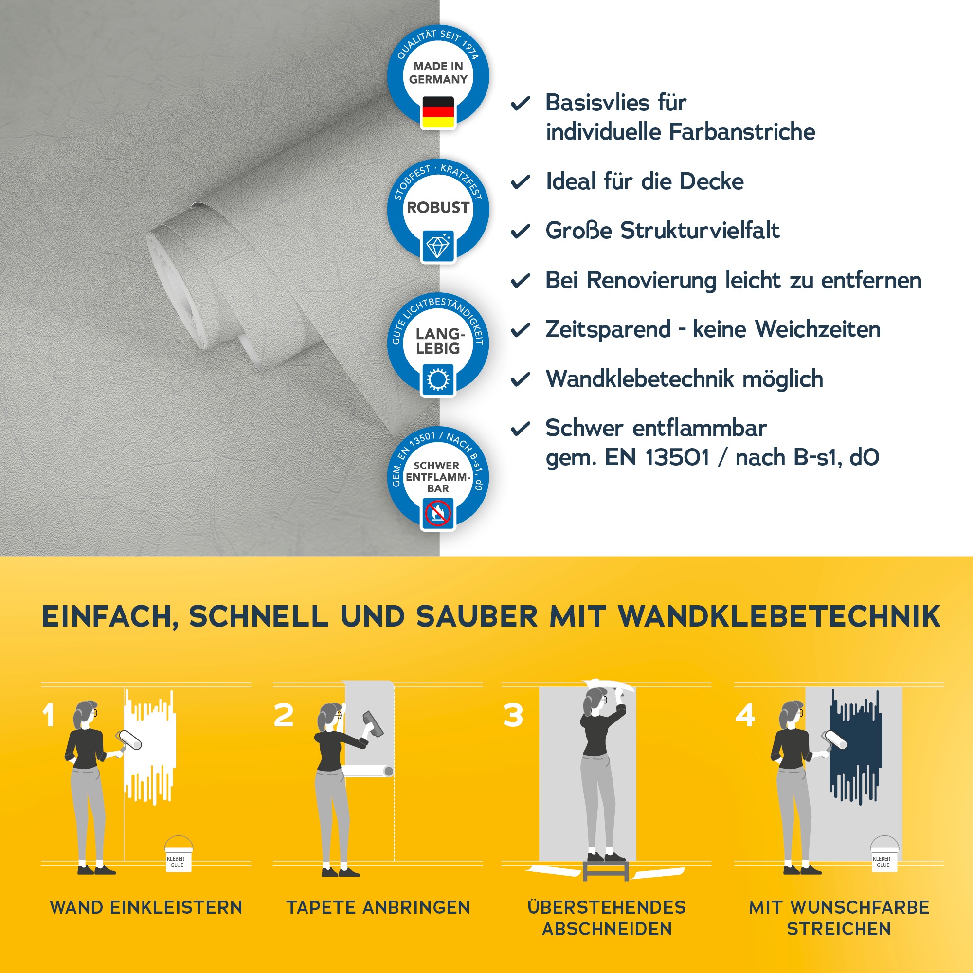 A.S. Création Vliestapete »Meistervlies« einfarbig | uni | unifarben leicht strukturiert Tapete Uni Überstreichbar Tapeten Wohnzimmer Schlafzimmer Küche Design