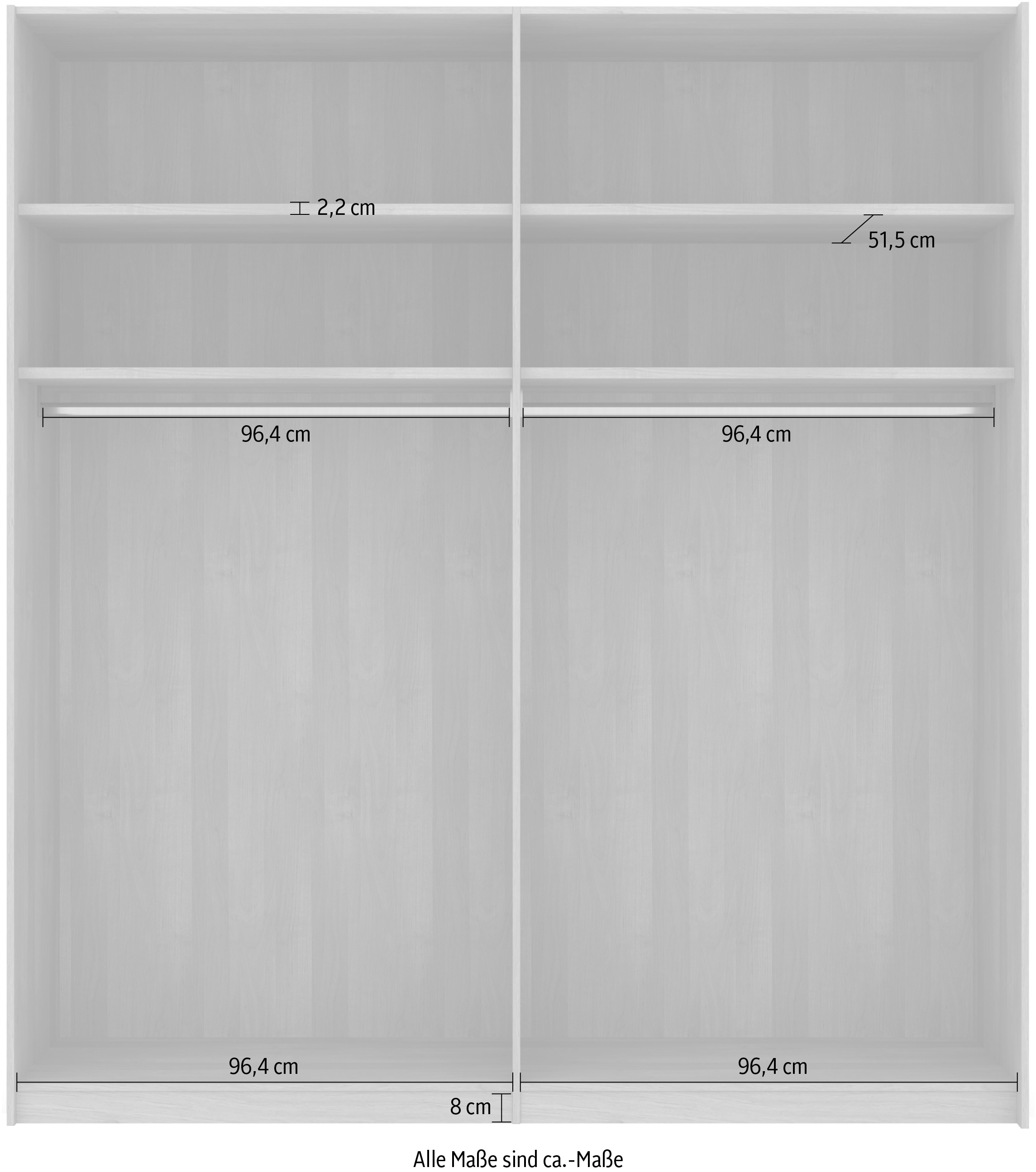 Musterring Schwebetürenschrank »Savona, Kleiderschrank, Schrank, Garderobe, mit Schiebetüren«, (Teilmassiv Bianco-Eiche, mit Spiegel oder Glas, MADE IN GERMANY), Türen Bianco-Eiche massiv, Spiegel-/Glastüren, eingelegte Chromleiste