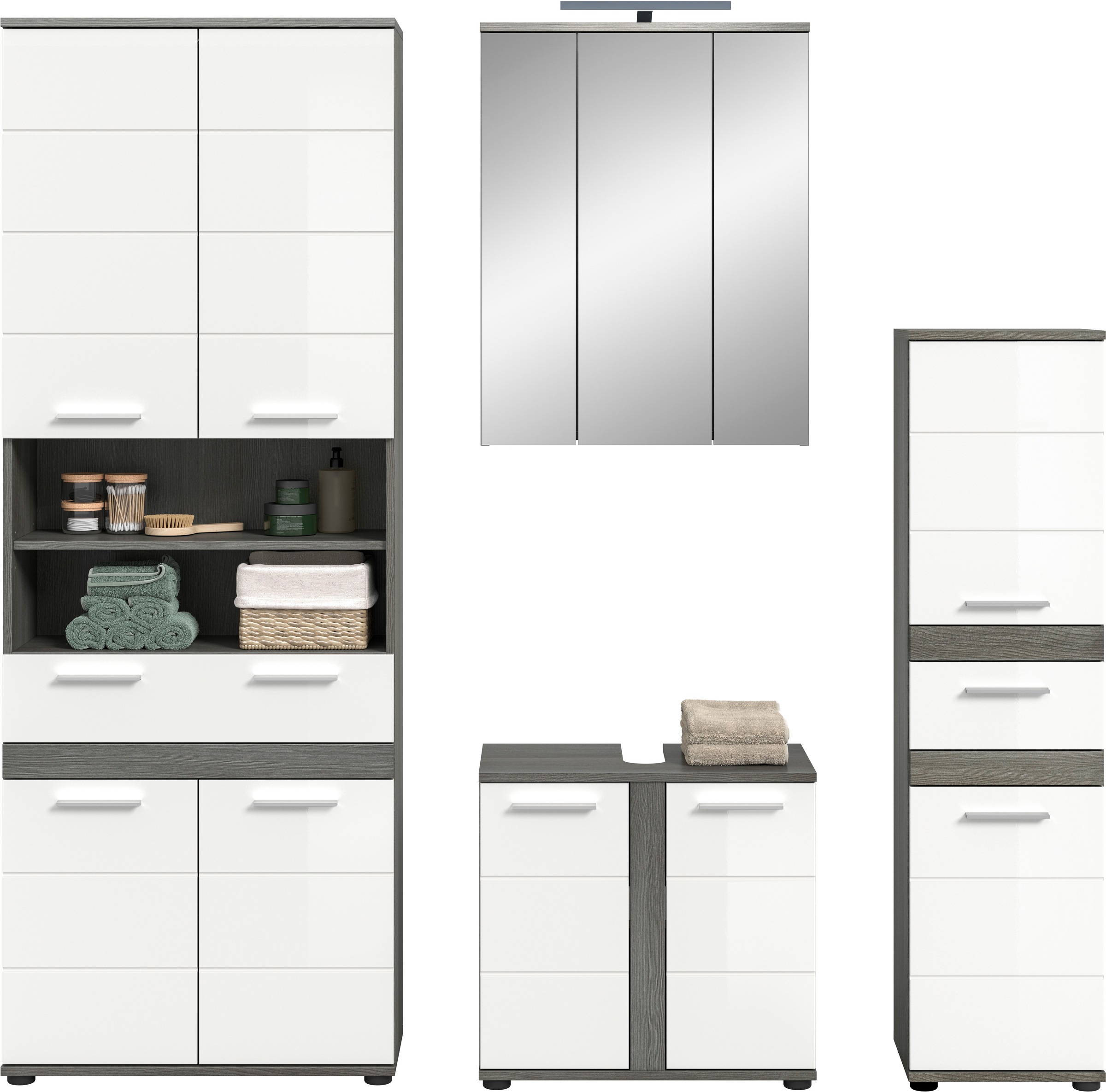 welltime Badmöbel-Set »LUCCA, 4-tlg. Badkombination, viel Stauraum, modernes Design« 4 Stk. tlg.