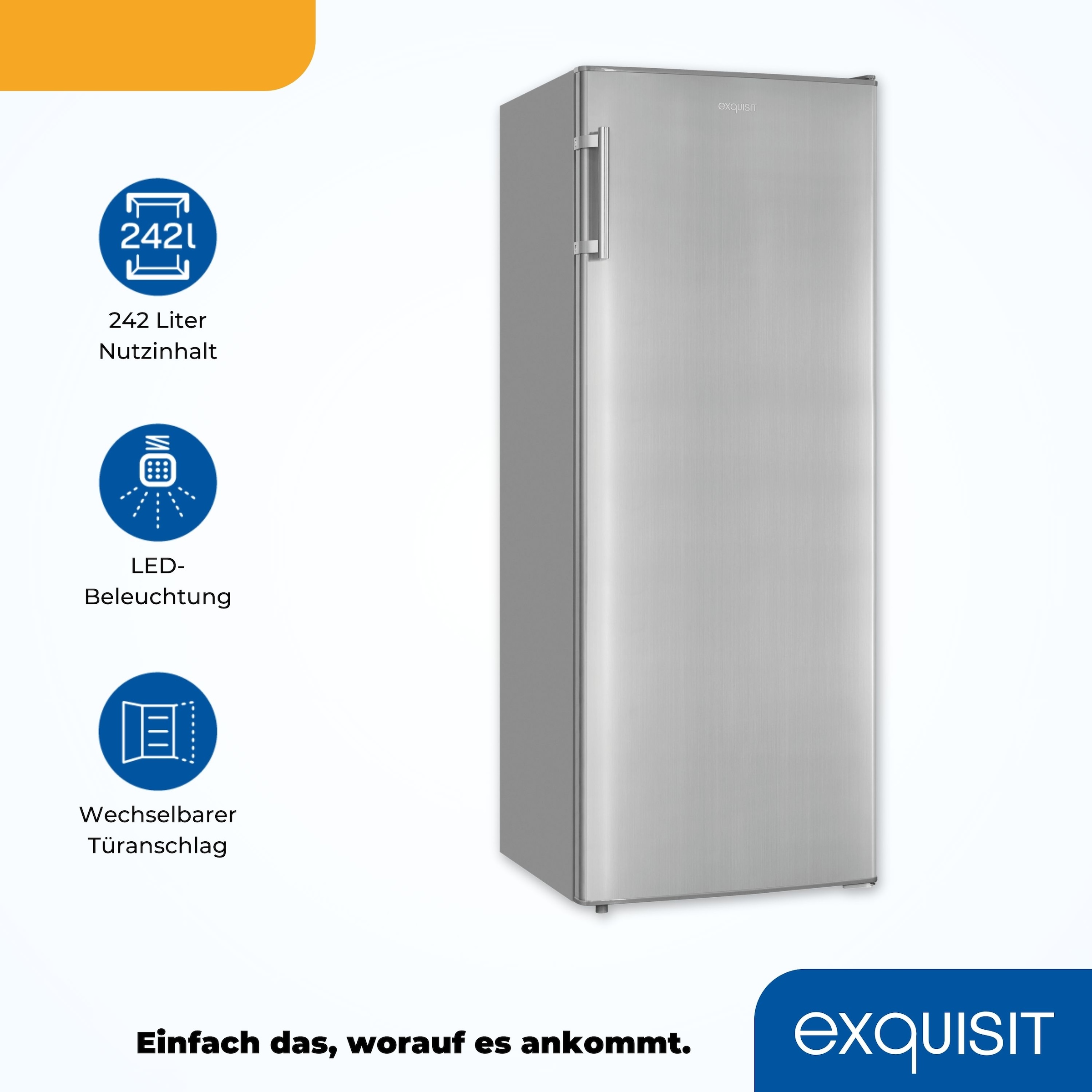 exquisit Vollraumkühlschrank »KS320-V-H-040D inoxlook« 142,6 cm hoch 54,5 cm breit Flexibel & effizient: 242 L Kühlschrank mit Abtau-Automatik