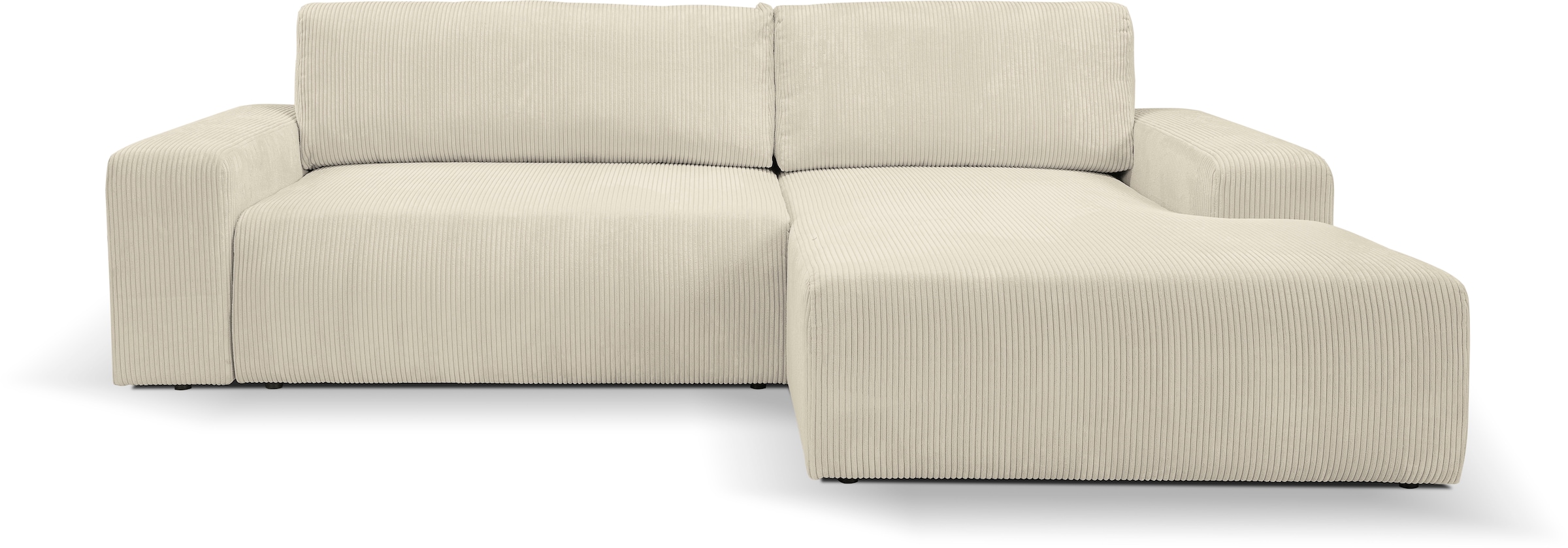 WERK2 Ecksofa »Rotterdam-L, kuschelweicher Cord oder Breitcord, L-Form, Breite 267 cm«, Design Ecksofa mit Schlaffunktion & Bettkasten, Cord, Natur