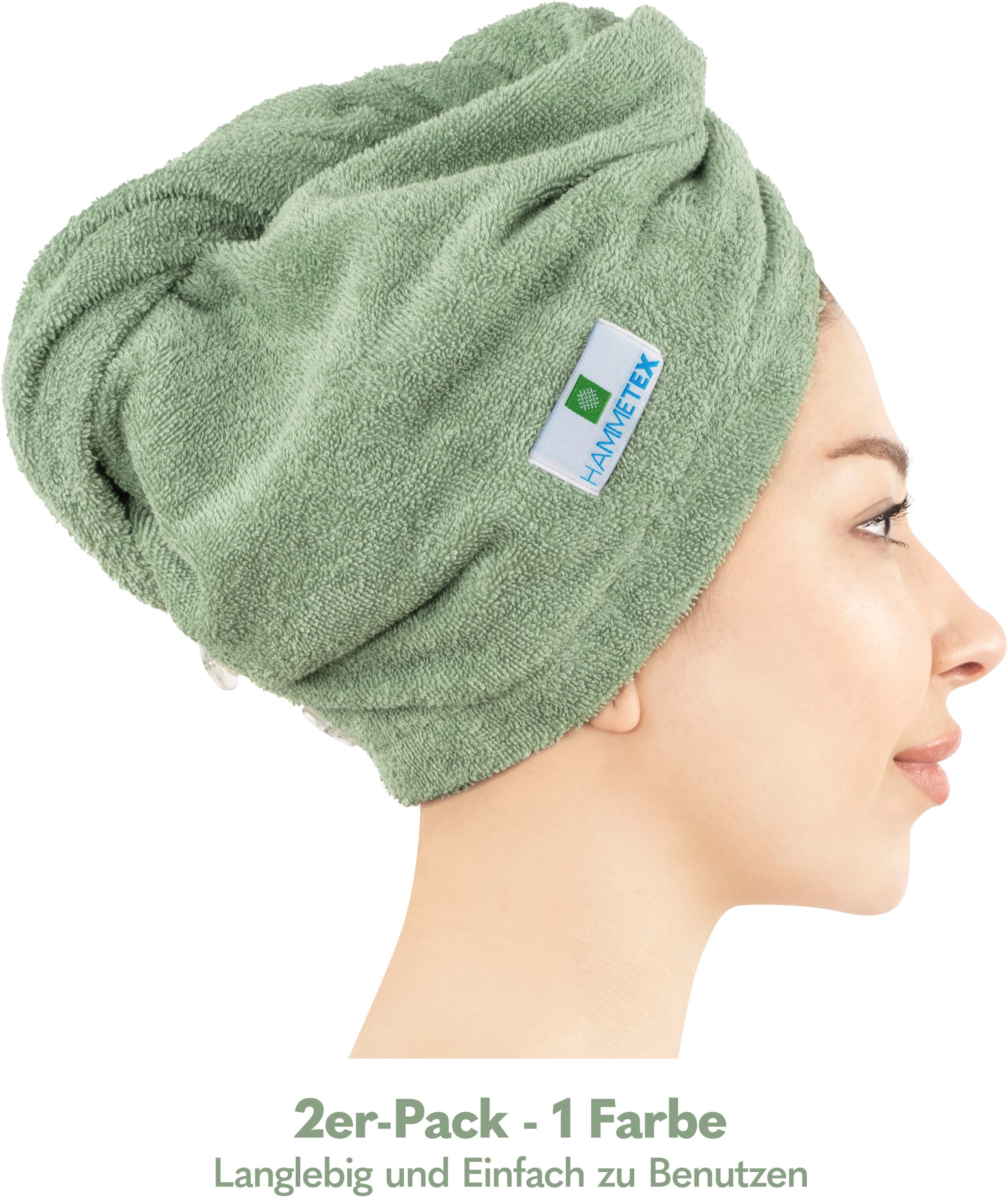 HAMMETEX Turban-Handtuch »2er Set Haarturban Damen, 100% Baumwolle, Flauschig & Schnelltrocknend«, (Set, 2 St., 2), Uni-Farben, weich