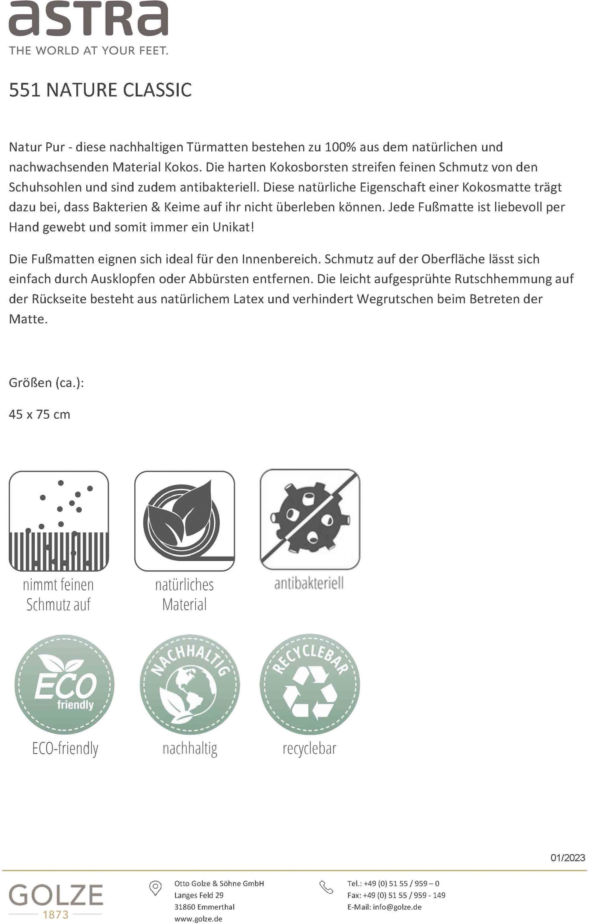 ASTRA Fußmatte »NatureClassic2«, rechteckig, 28 mm Höhe, Türmatte, Kokos, Handarbeit, Unikat, rutschfest