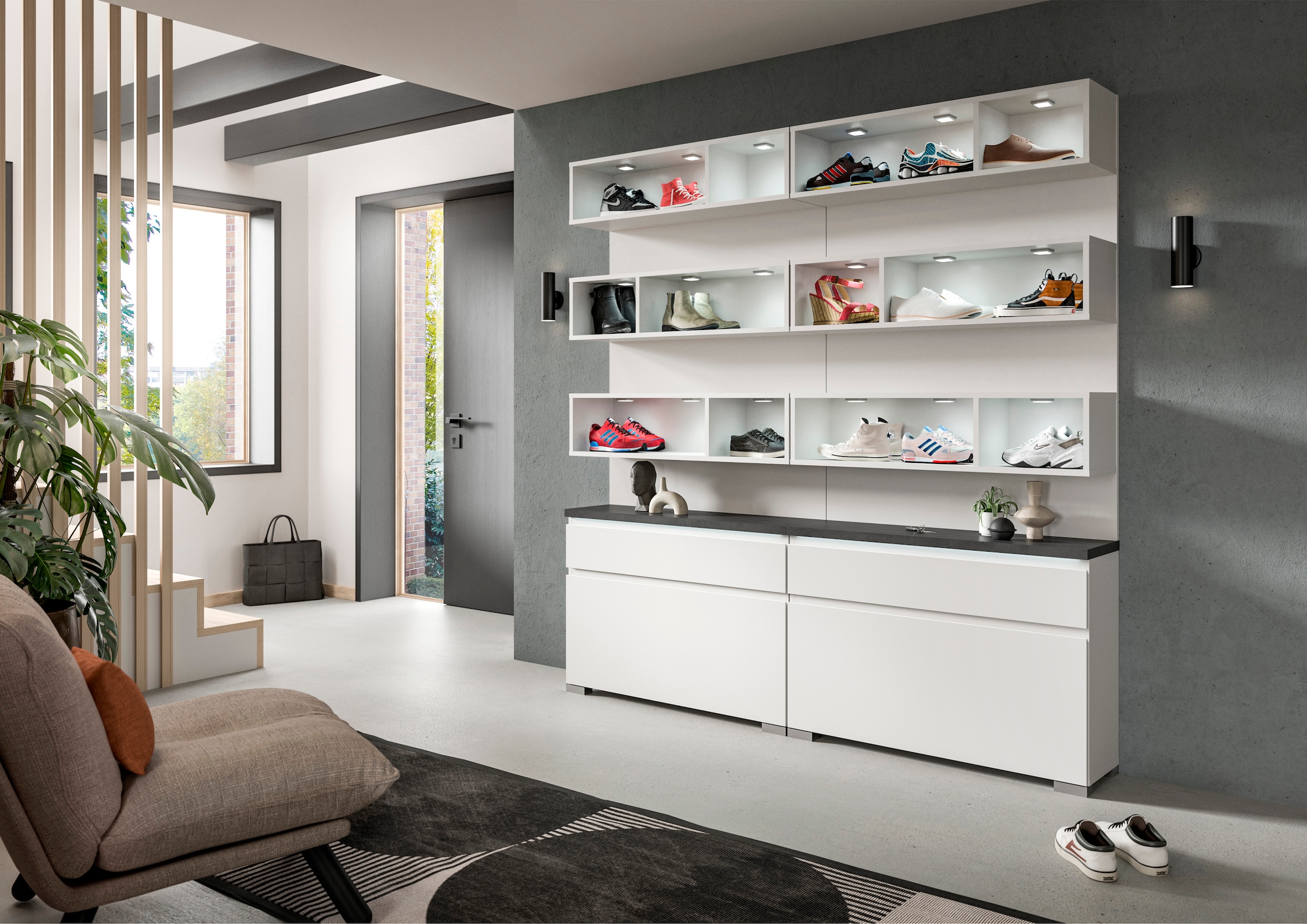 INOSIGN Schuhschrank »Skoskap, Tiefe 27cm, 1 Klappe, 1 Schubkasten, Platz für 4 Schuhpaare«, hängend und stehend montierbar, Schuhkipper, Schuhkommode, Schuhregal