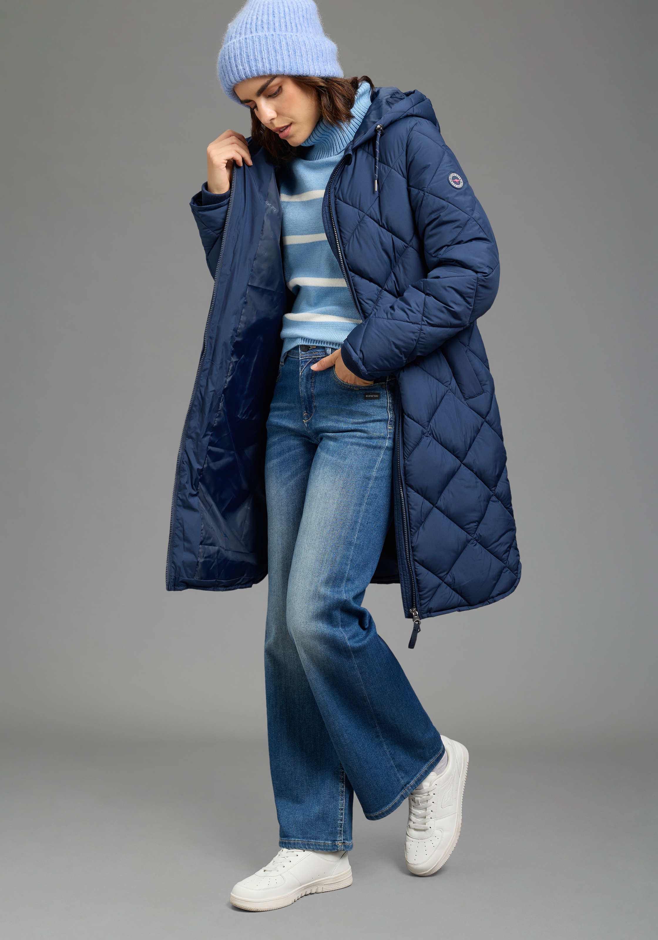 KangaROOS Steppjacke mit Kapuze lange Form mit Kapuze und modernem Steppmuster