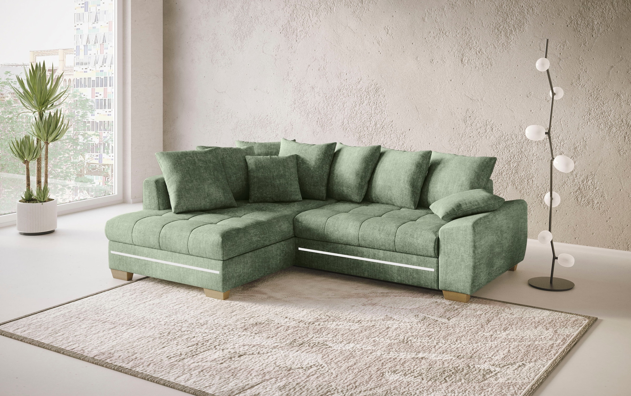 Mr. Couch Ecksofa »Nikita II, L-Form«, mit Kaltschaum, RGB-LED Beleuchtung, wahlweise mit Bett, Bettkasten
