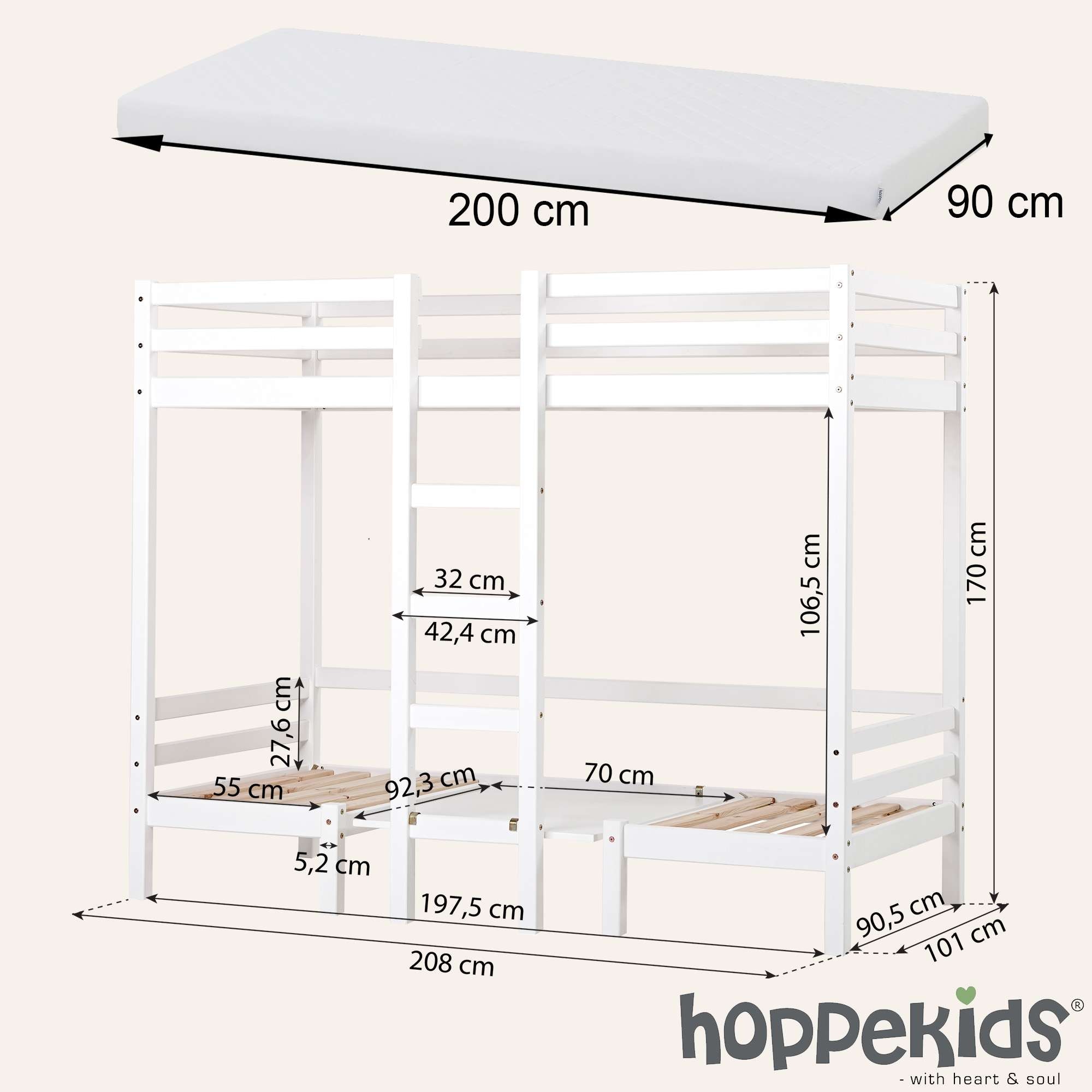 Hoppekids Etagenbett »ECO Dream JUMBO Hochbett B/T/H 101/208/170 cm, umbaubar zum Etagenbett«, Kissen-Set in Pink, Blau oder Schwarz für Sitzgruppe inkl. Tisch