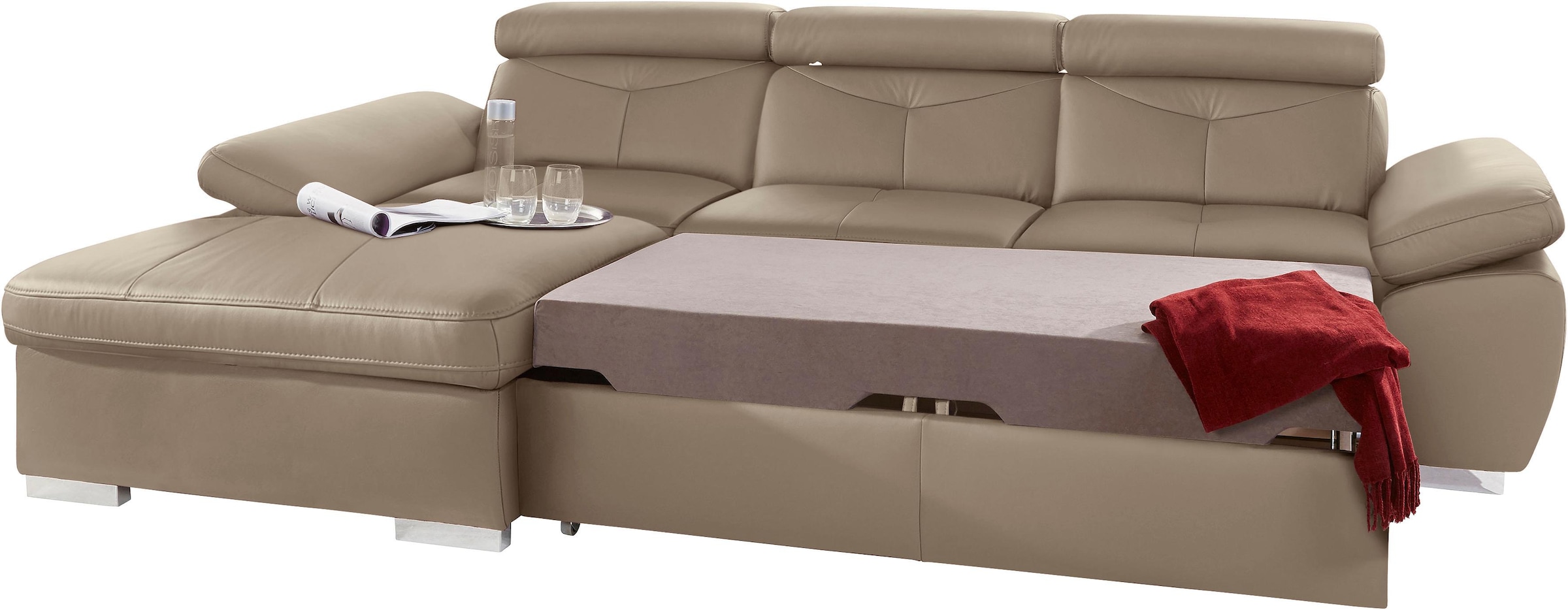 exxpo - sofa fashion Ecksofa »Spring, super bequem, mit Armteil- und Kopfteilfunktion, OTTOs Choice«, L-Form, wahlweise mit Bettfunktion und Bettkasten