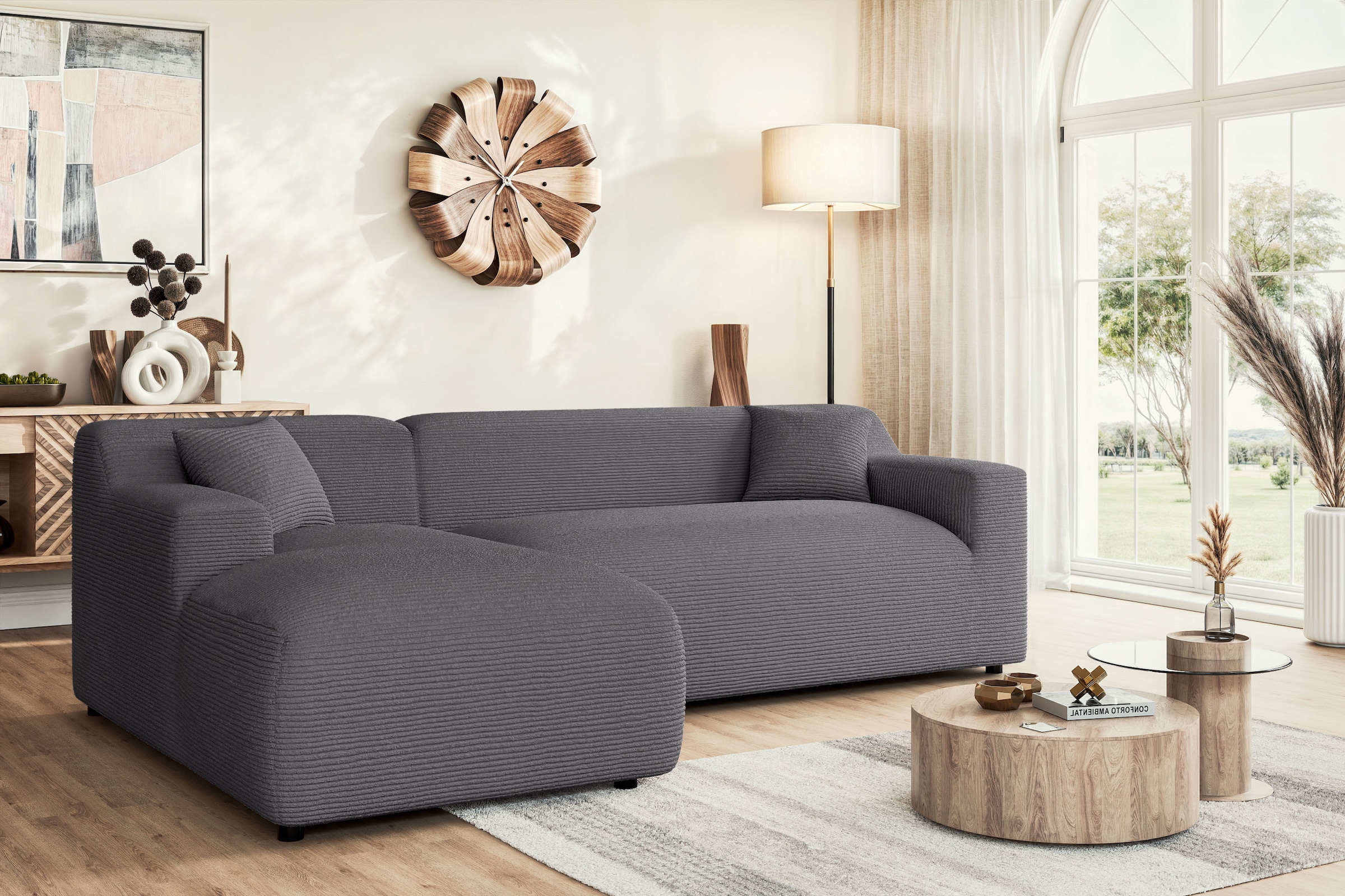 Home affaire Ecksofa »LILLIANA Designsofa, L-Form mit Recamiere rechts/links bestellbar« L-Form mit Wellenunterfederung, Maße B/T/H: 256/160/76 cm