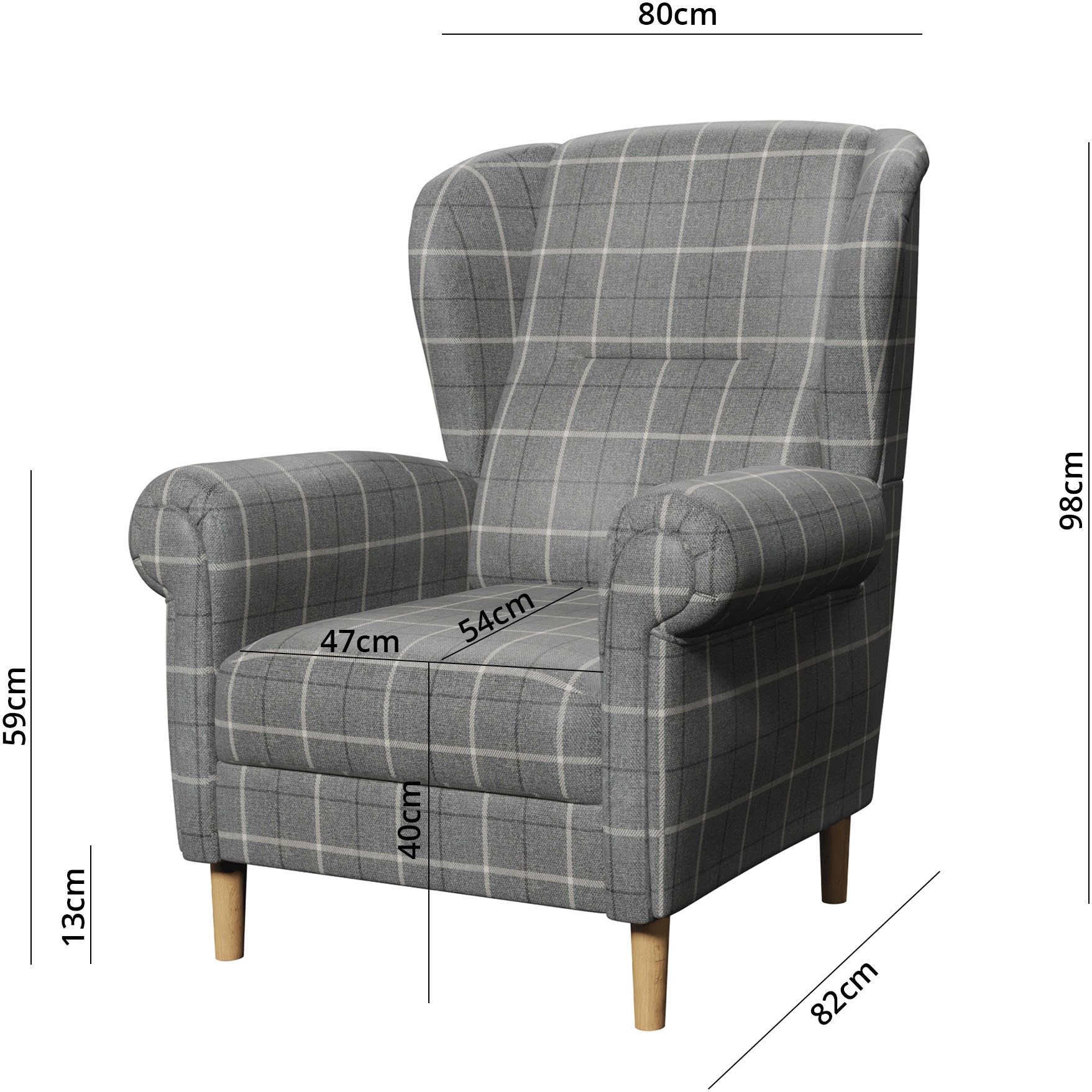 Home affaire Ohrensessel »OSTIANO B/T/H: 80/82/98 cm, Sessel«, Einzelstück, dicke geschwungene Armlehnen, uni und kariert