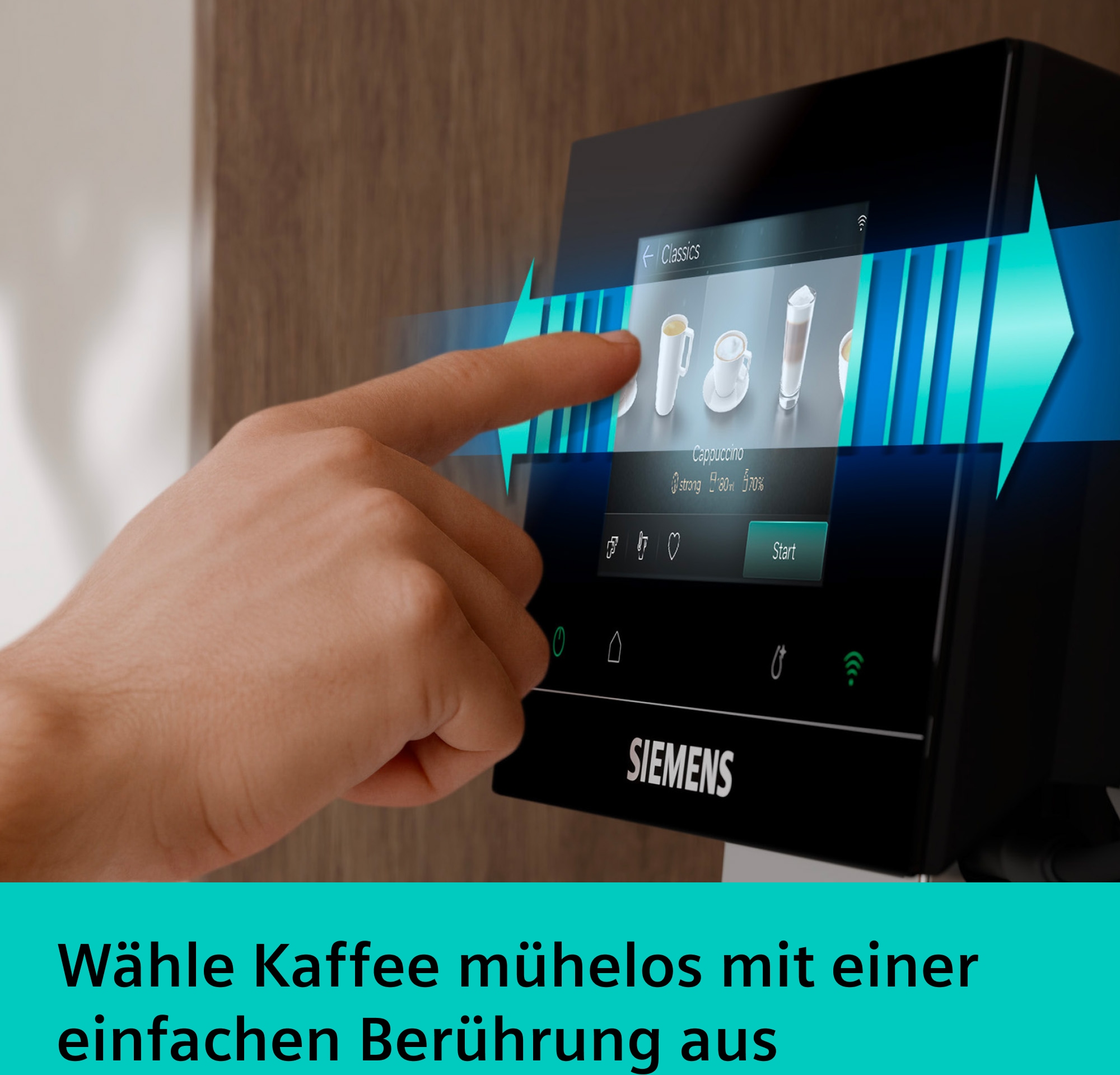SIEMENS Kaffeevollautomat »EQ700 TP725ET7, inkl. Thermo-Kaffeebecher, XL-Getränke, 20 Favoriten« farbiges Full-Touch-Display, Doppeltassenfunktion, sehr leise, silber