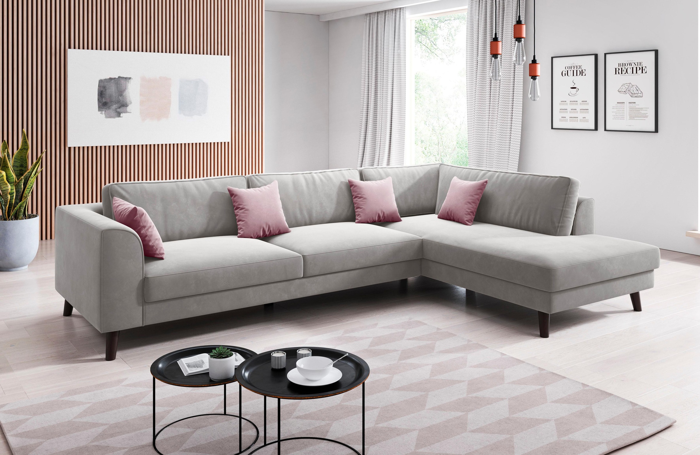 INOSIGN Ecksofa »Laurentia, L-Form«, mit 4 Zierkissen, Ottomane links oder rechts bestellbar