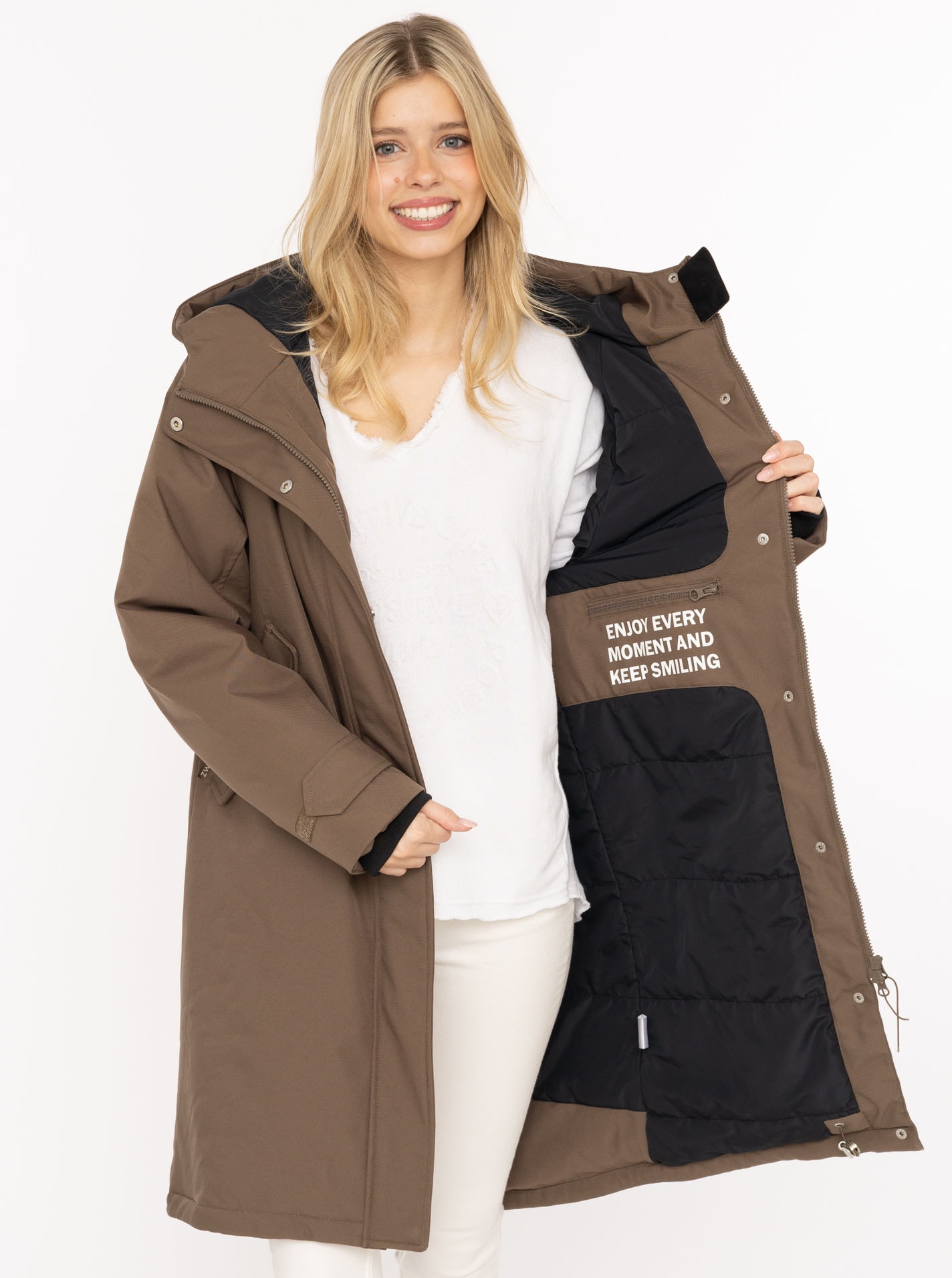 Zwillingsherz Kurzmantel »"Keep Smiling"« Kapuze, verdeckter Reißverschluss