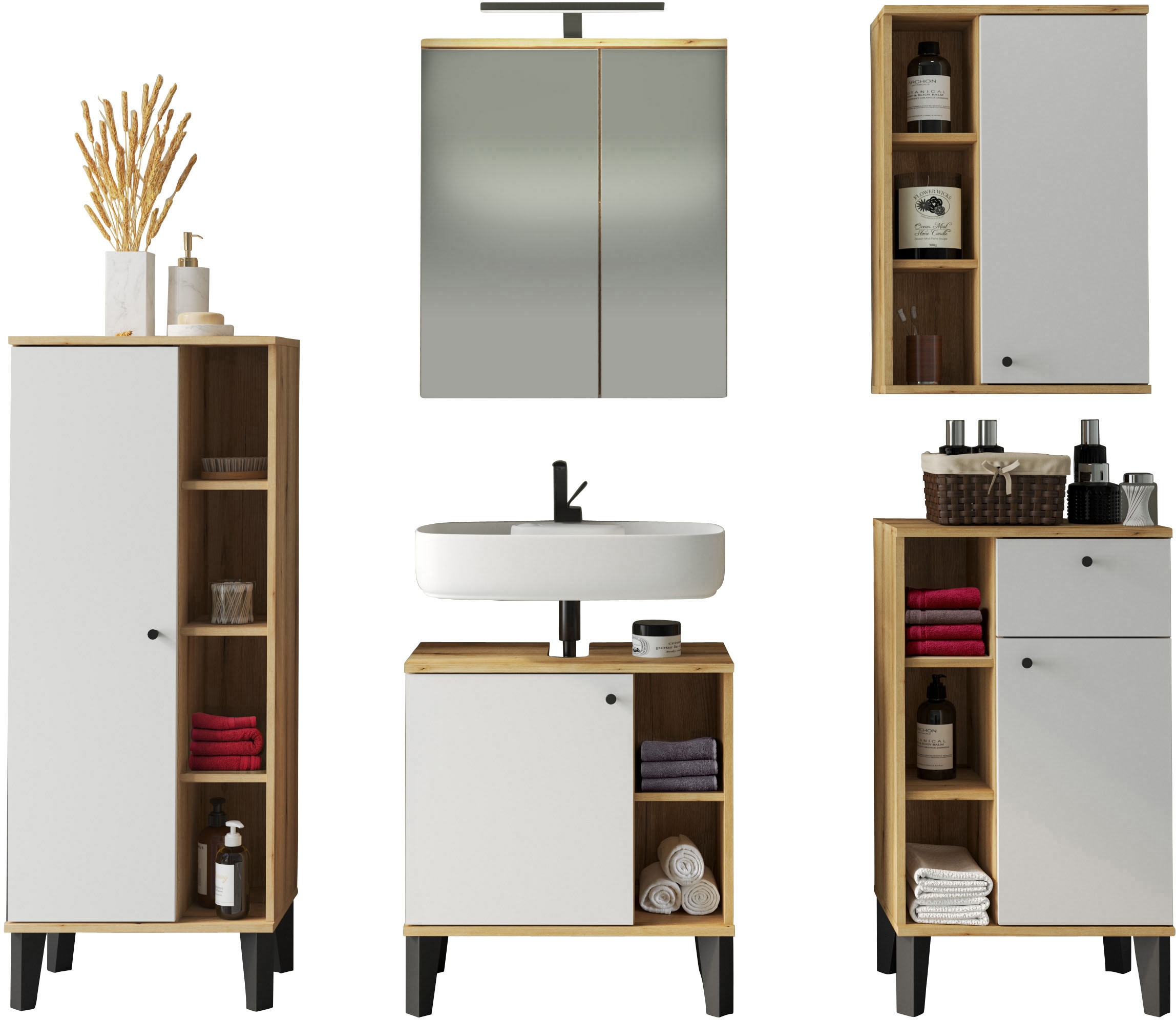 INOSIGN Badmöbel-Set »OSLO, Bad im skandinavischen Design, 5-teiliges Badez günstig online kaufen