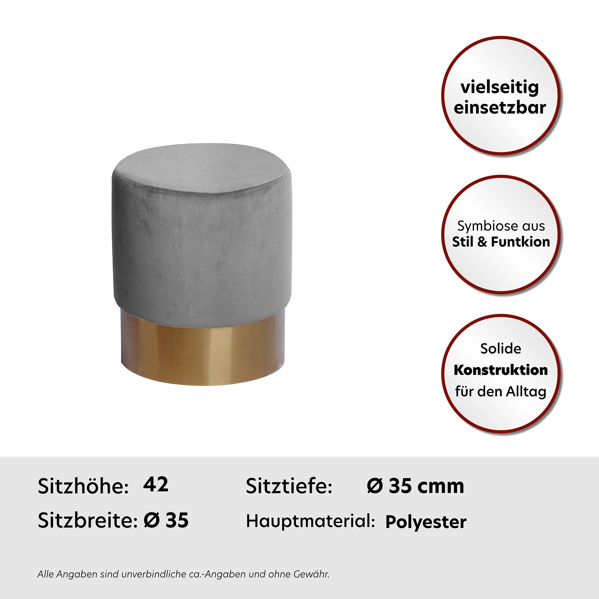 Kayoom Hocker »Nano 110, Hocker in stilvollem Design, runde Form, mit Fuß aus Metall«, (1 St.), Golz Akzente, mit pflegeleichtem Stoffbezug, runde Form