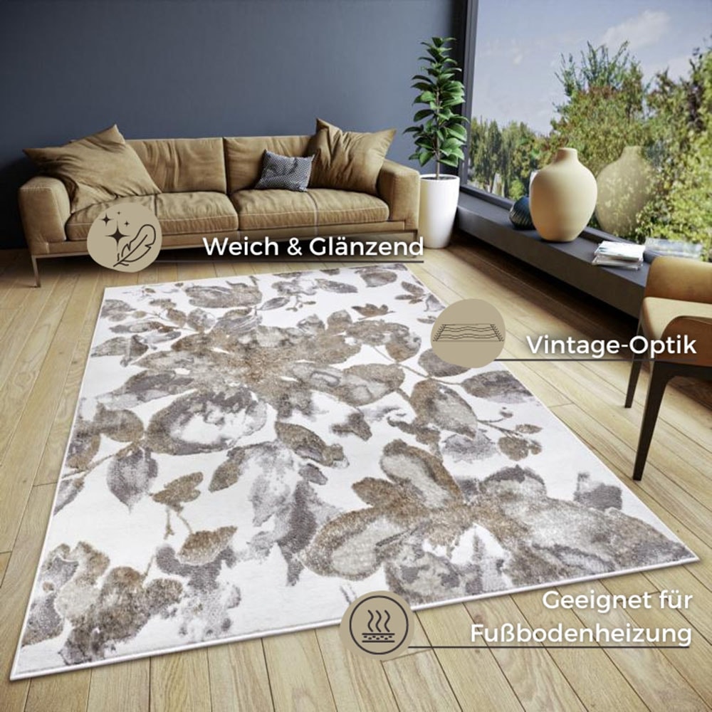 HANSE Home Teppich »Floral«, rechteckig, 13 mm Höhe, strapazierfähig, pflegeleicht, robust, glänzend