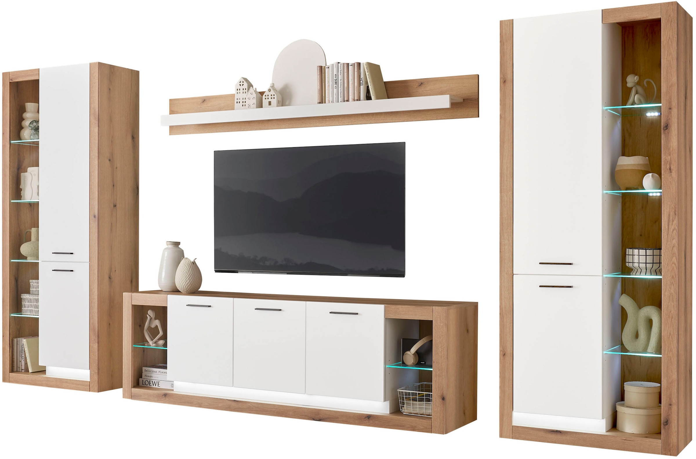 INOSIGN Wohnwand »Brixen, moderne Anbauwand, Wohnzimmer-Set, Eiche Evoke De günstig online kaufen