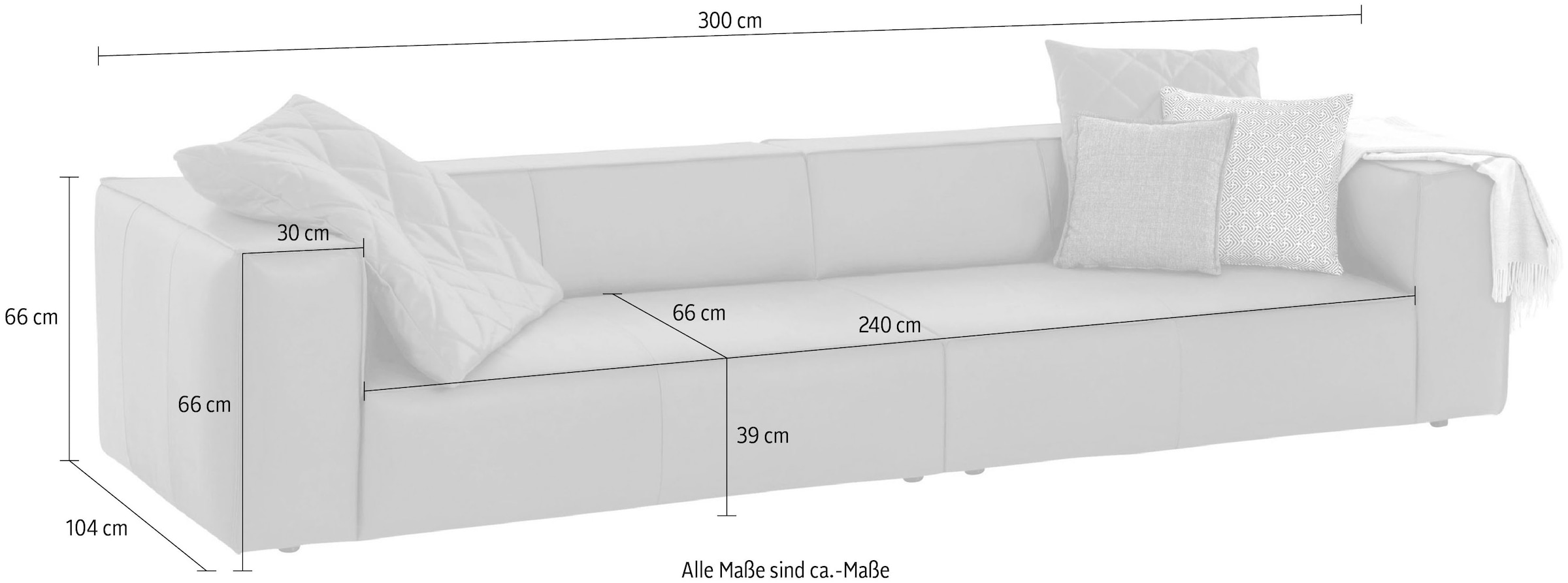 W.SCHILLIG 4-Sitzer »around-the-block Mega Sofa, viel Platz, Breite 300cm, bequem« mit eleganter Biese, mit Federkern