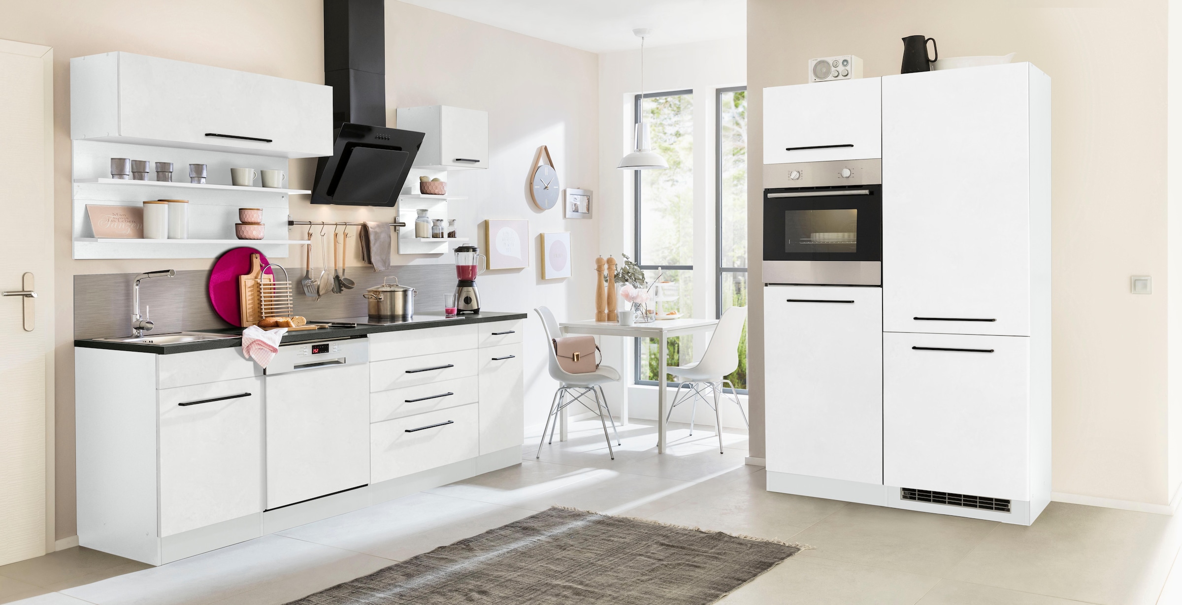 KOCHSTATION Küchenzeile »KS-Tulsa«, mit E-Geräten, Breite 350 cm, schwarze Metallgriffe, MDF Fronten