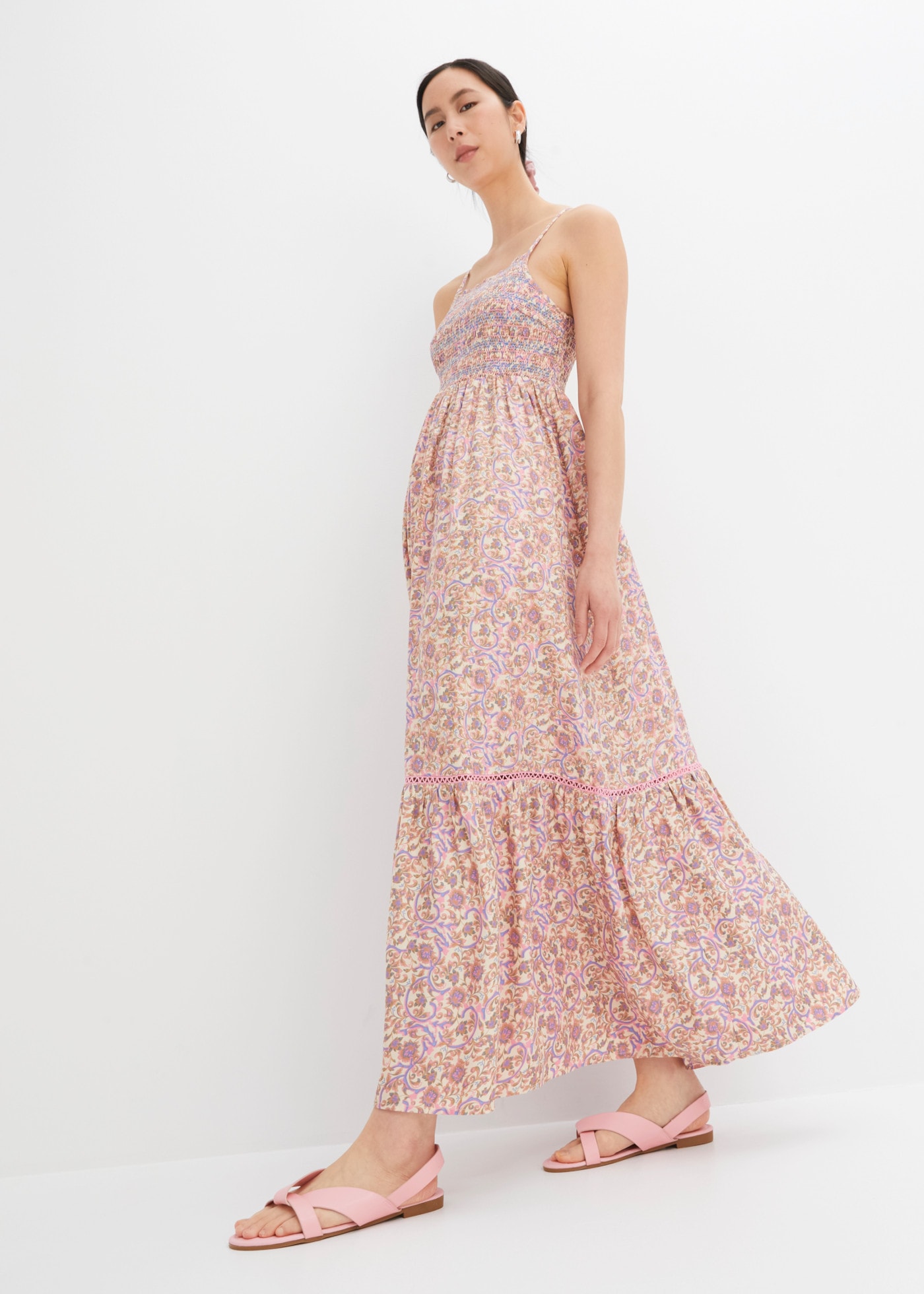 bonprix Maxikleid gemustert, aus Viskose, Regular Fit, ärmellos