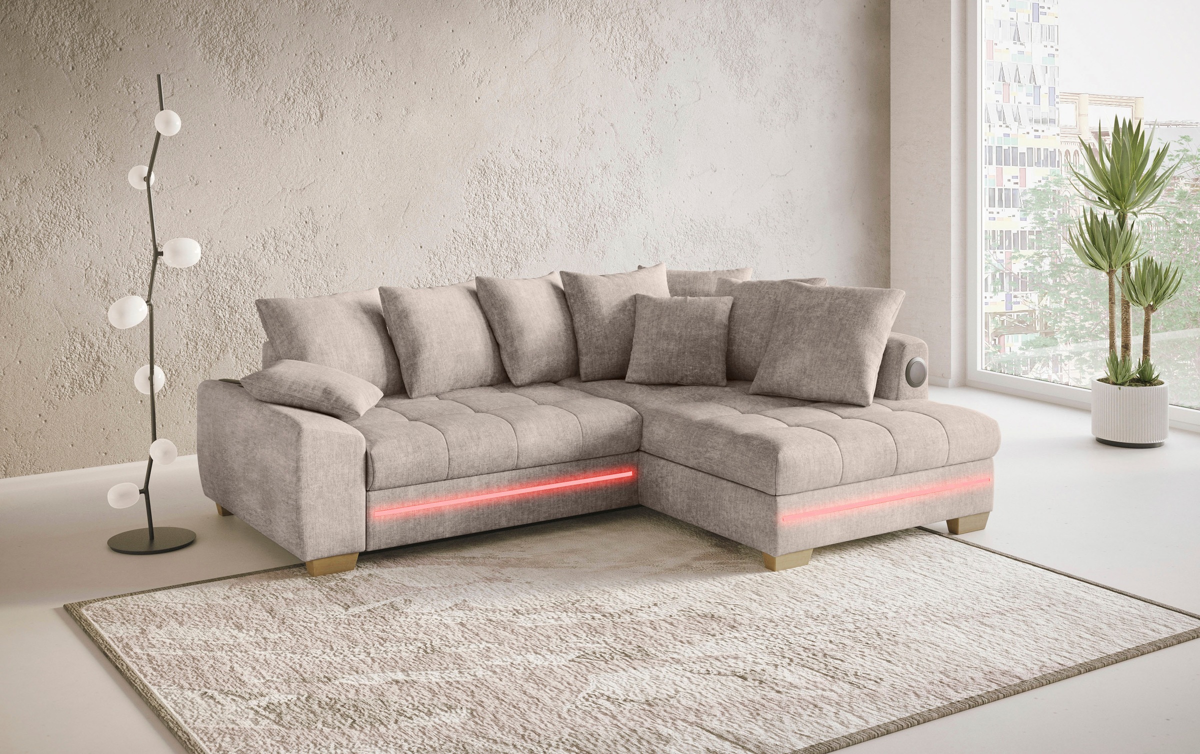 Mr. Couch Ecksofa »Nikita II, L-Form«, mit Kaltschaum, RGB-LED, Soundsystem, wahlweise mit Bett, Bettkasten