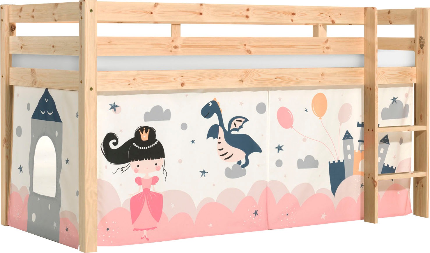 Vipack Spielbett "Pino, Kiefer massiv, mit Rolllattenrost u. Textil-Set, Ma günstig online kaufen