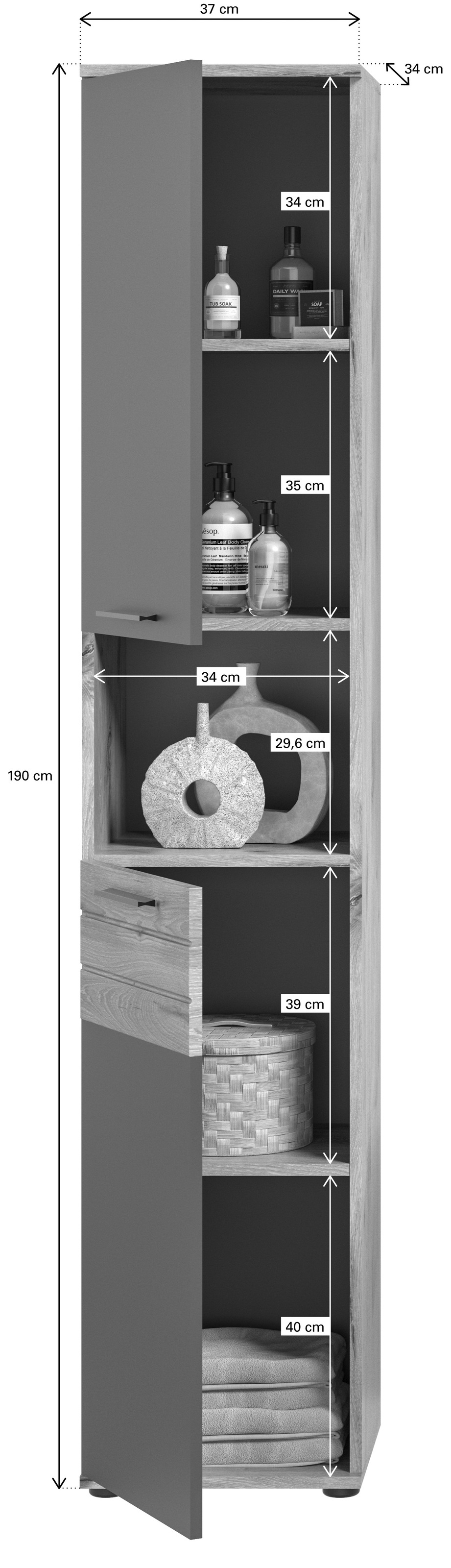 INOSIGN Badmöbel-Set »Riga, 5 teilig, inklusive LED Beleuchtung, bestehend aus:«, (Set, 5 St.), Hochschrank, WBU, Spiegelschrank, Unterschrank, Hängeschrank