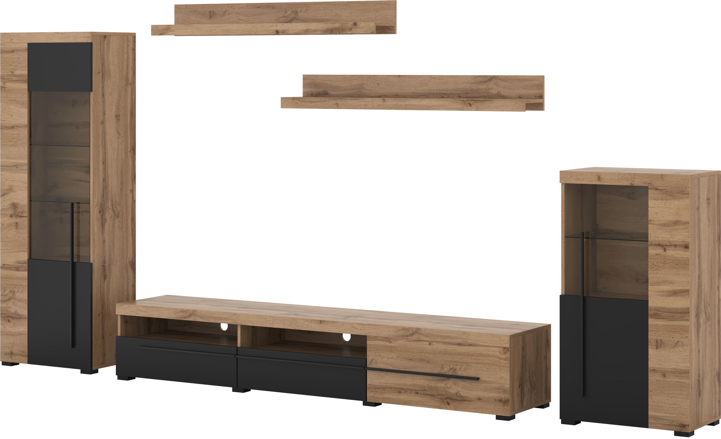 INOSIGN Wohnwand »Roger,Breite 270 cm moderne Mediawand ohne Beleuchtung«, (Set, 5 St.), Anbuwand (Set,5-St) viel Stauraum, Vitrinen mit Glastür