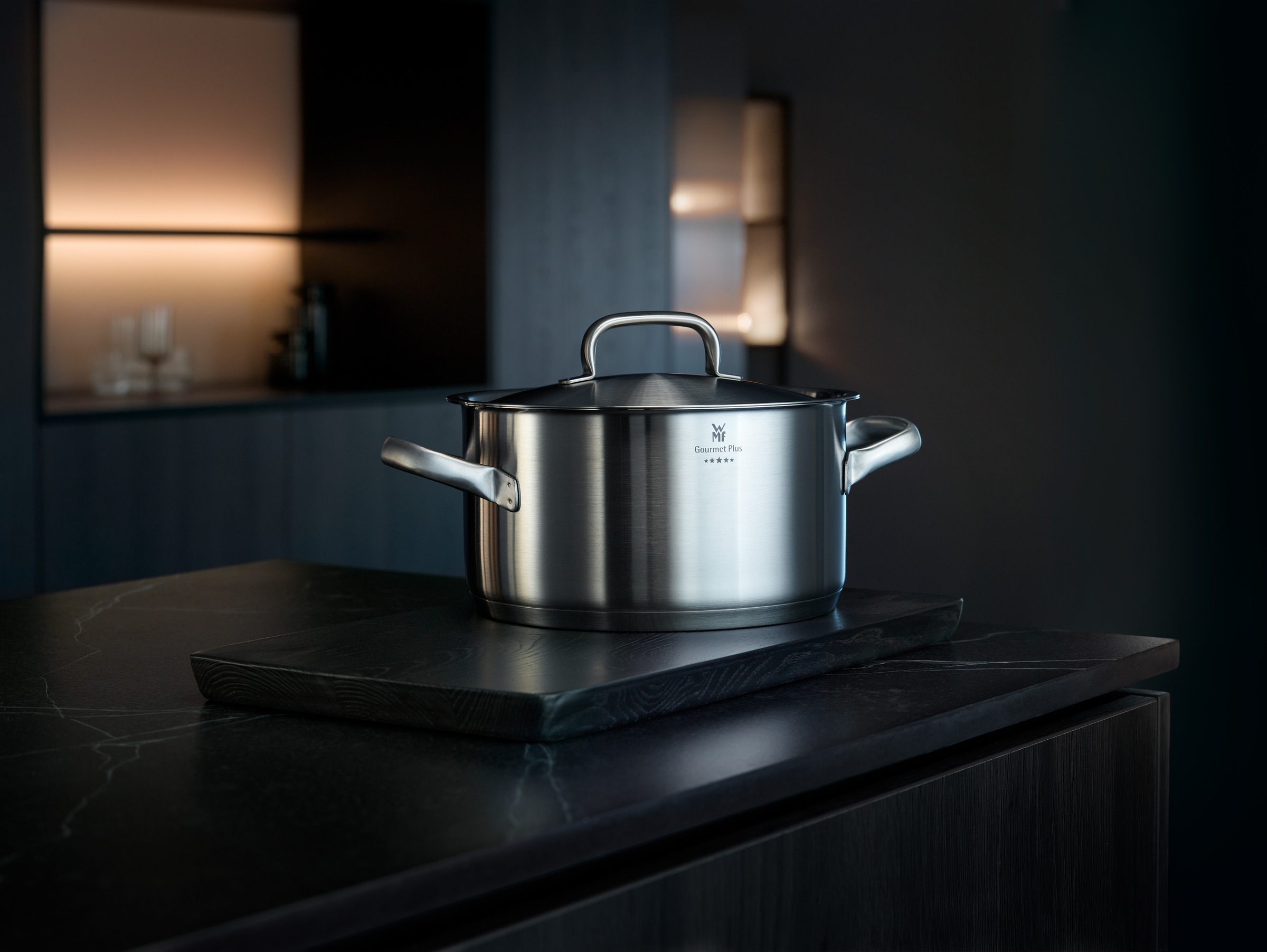 WMF Topf-Set »Gourmet Plus«, Cromargan® Edelstahl Rostfrei 18/10, (Set, 7 tlg.), Mattiert, Hohlgriffe, Innenskalierung, breiter Schüttrand