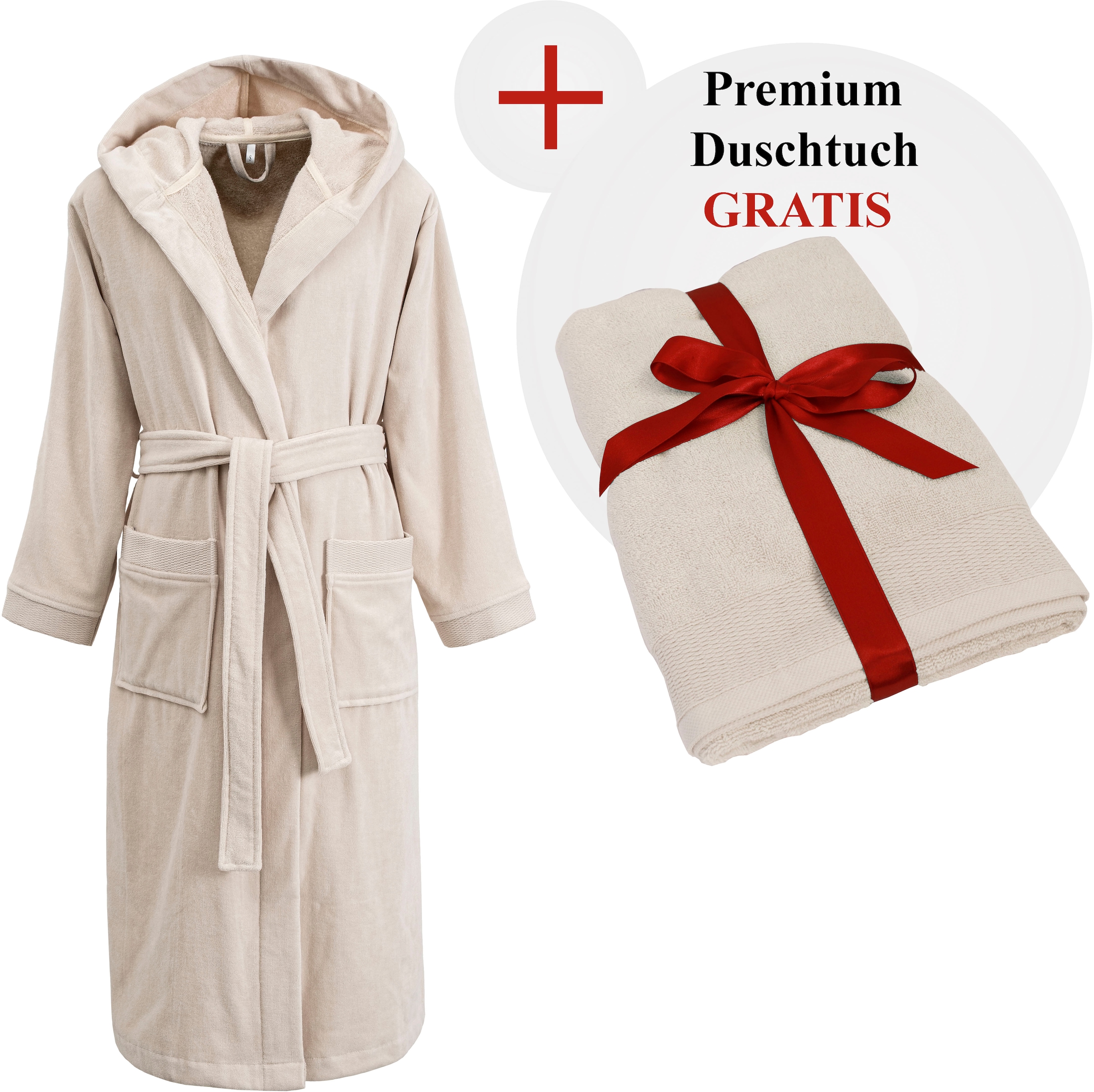 OTTO home Unisex-Bademantel »Fenya, 330 g/m², Premium, Hotelbademantel, Morgenmantel,  Sauna & Spa« 1 Stk. Reißverschlusstaschen, weich mit GRATIS-Zugabe: 1x Duschtuch 70x140 cm