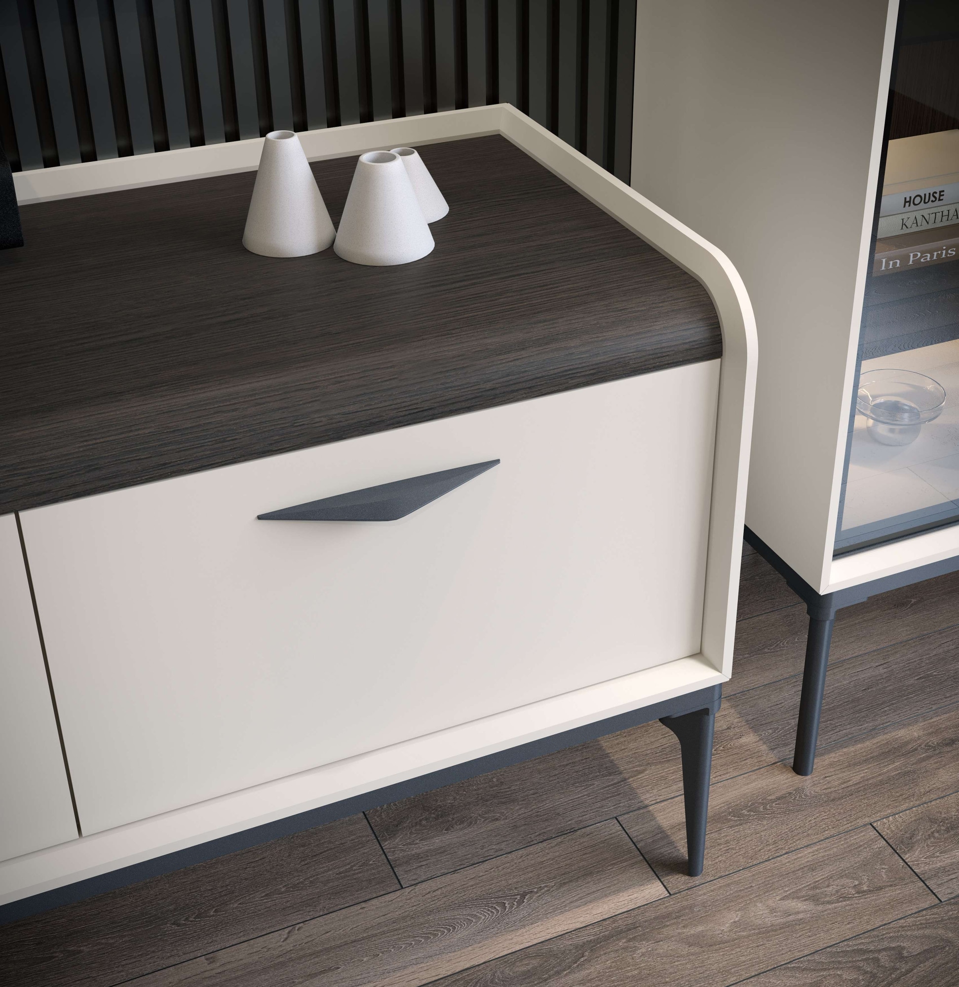 INOSIGN Lowboard »Sofy TV-Lowboard, TV-Kommode, TV-Schrank, TV-Unterschrank, TV-Möbel« UV lackiert, Soft Close Funktion, Metallgestell in Anthrazit Dekor