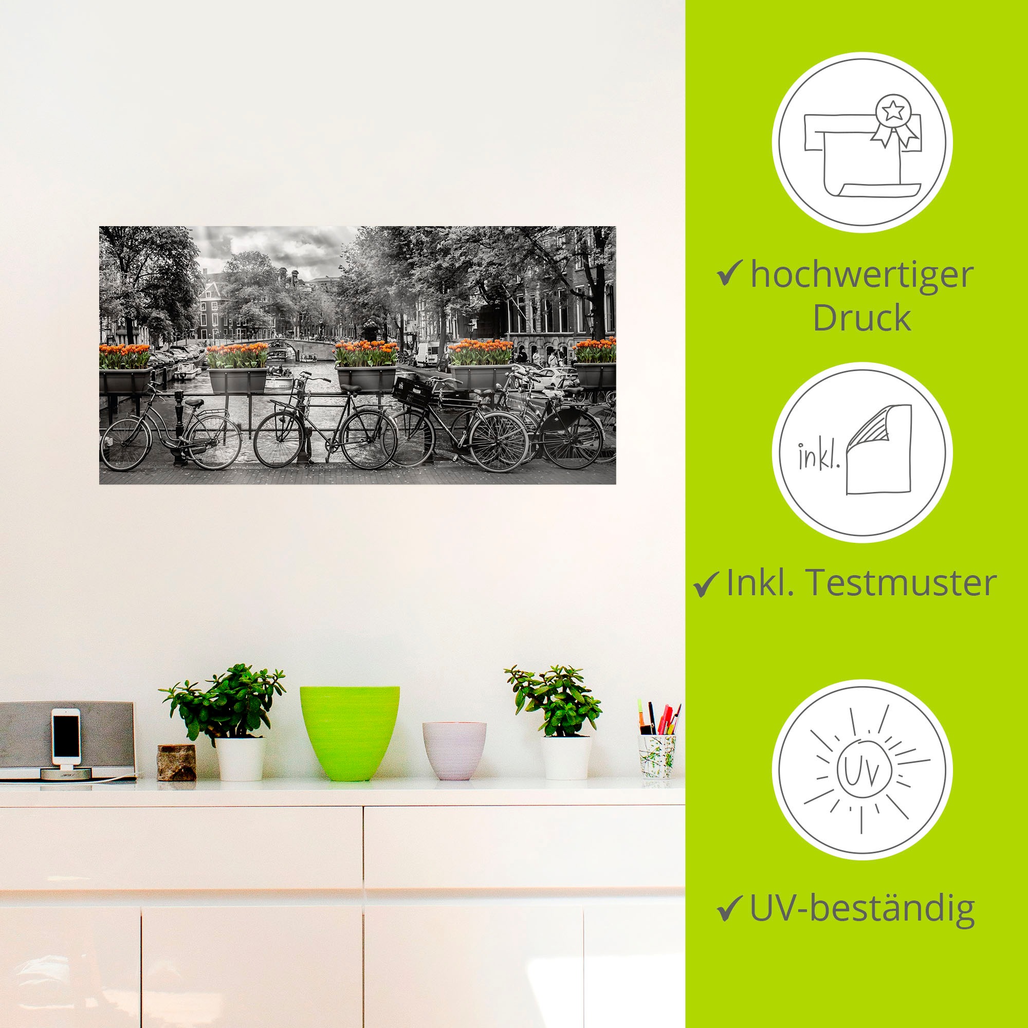 Artland Wandbild »Amsterdam Herengracht I«, Fahrräder, (1 St.), als Leinwandbild, Poster, Wandaufkleber in verschied. Größen