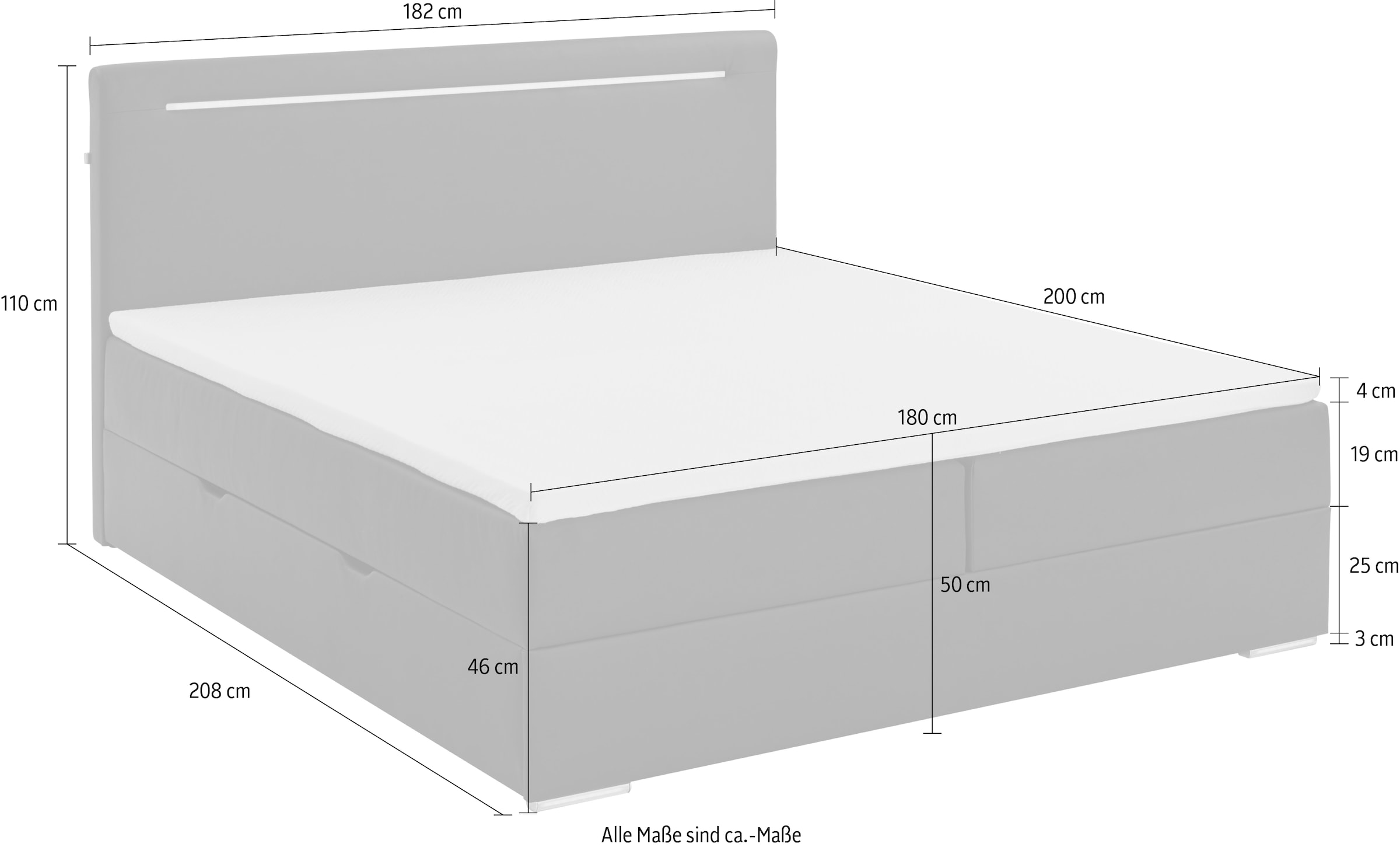 meise.möbel Boxbett Candela 2, inkl. LED-Beleuchtung an Kopfteil und Füßen, mit Bettkasten und Topper