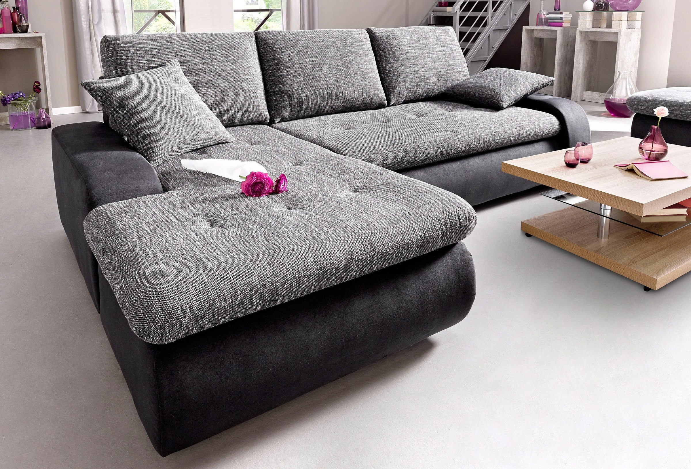 TRENDMANUFAKTUR Ecksofa »Indie, modern und bequem, Materialmix, L-Form«, wa günstig online kaufen