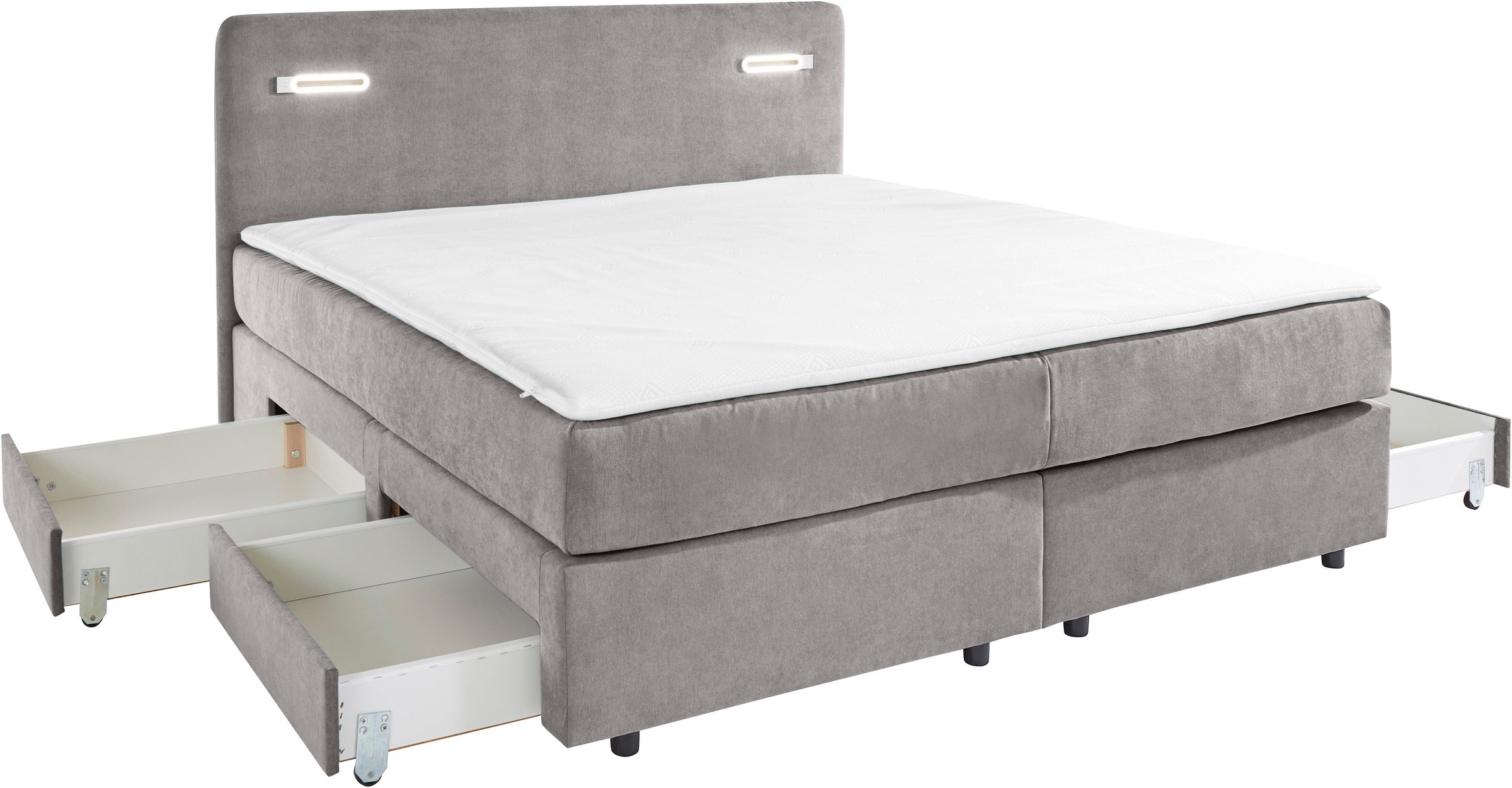 INOSIGN Boxbett »Luan«, Schubkästen, LED-Beleuchtung und Topper, in Breite 120 cm und 180 cm