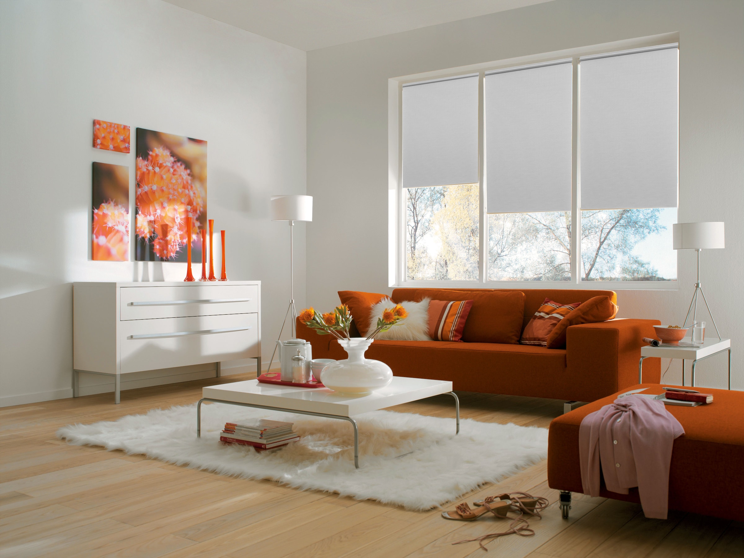 sunlines Elektrisches Rollo »Mosaik«, blickdicht, mit Bohren, freihängend, appgesteuert via Bluetooth, mit Akku und Motor, weißer Fallstab