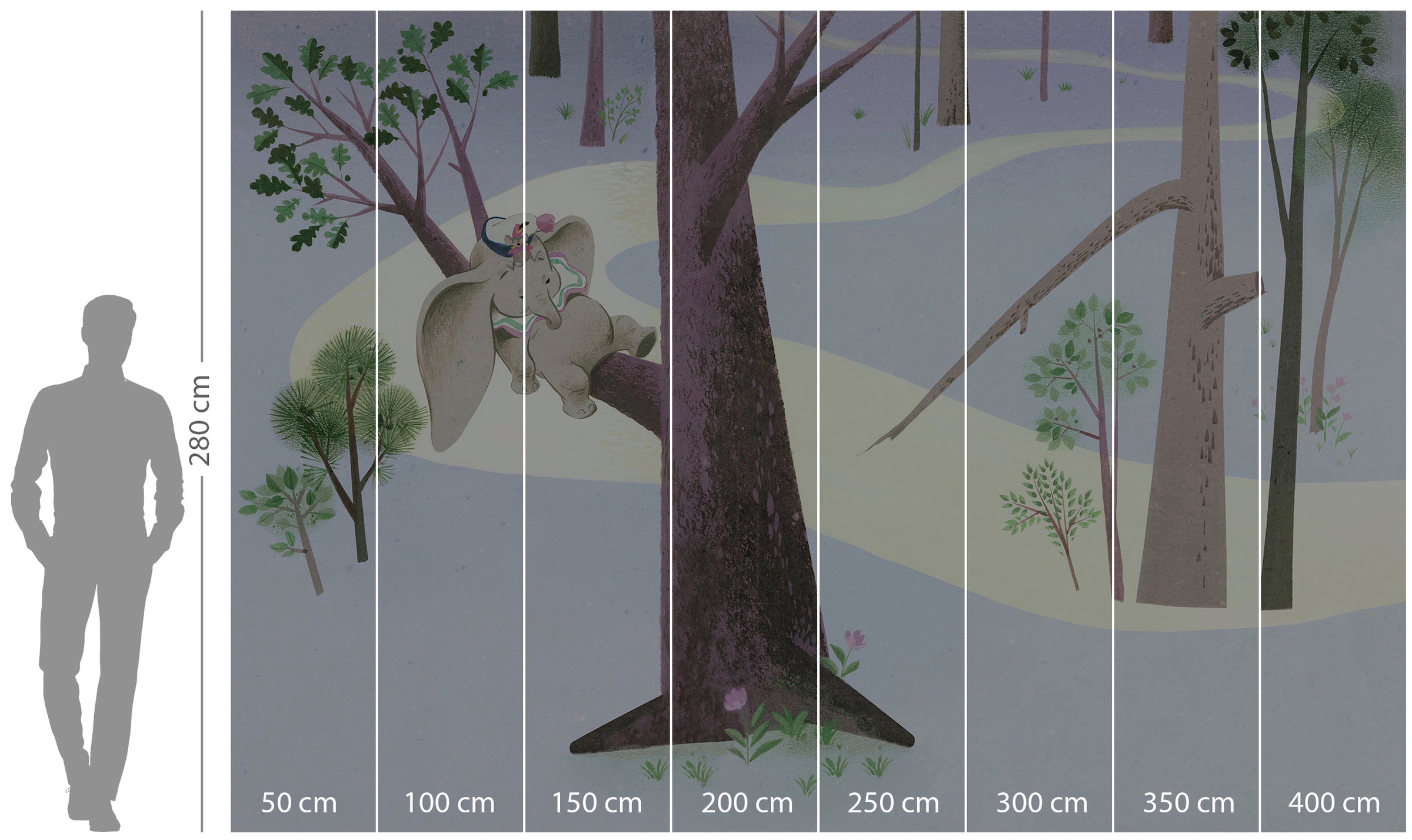Komar Vliestapete »Digitaldruck Vlies - Dumbo Sleep on Tree - Größe 400 x 280 cm«, bedruckt, Kinderzimmer