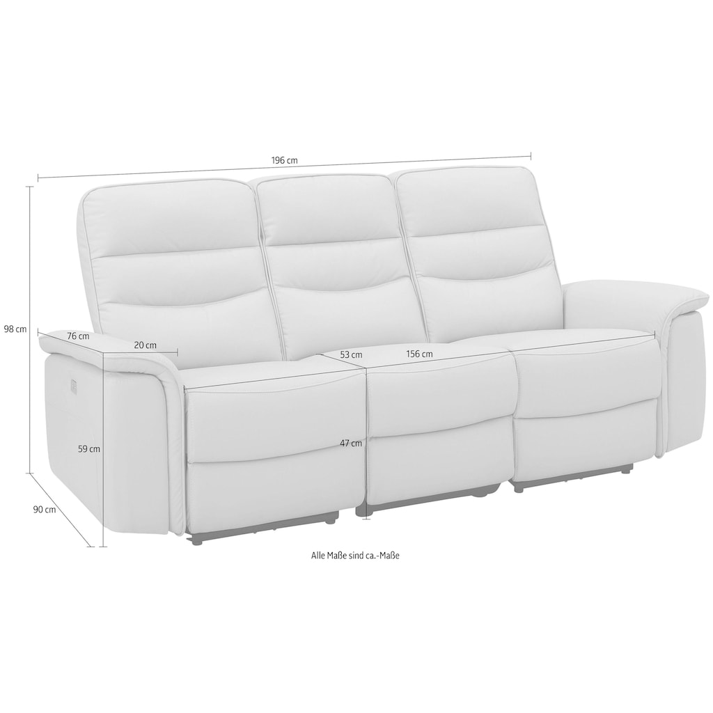 Home affaire 3-Sitzer »Maldini«, elektrischer Relaxfunktion und USB-Anschluss, Breite 196 cm