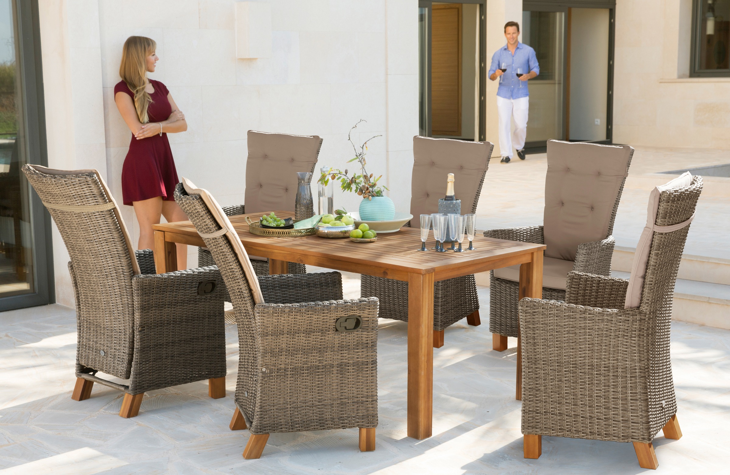 MERXX Garten-Essgruppe »Toskana Deluxe« 6 Hochlehner Sessel, 1 Tisch 185x90 günstig online kaufen