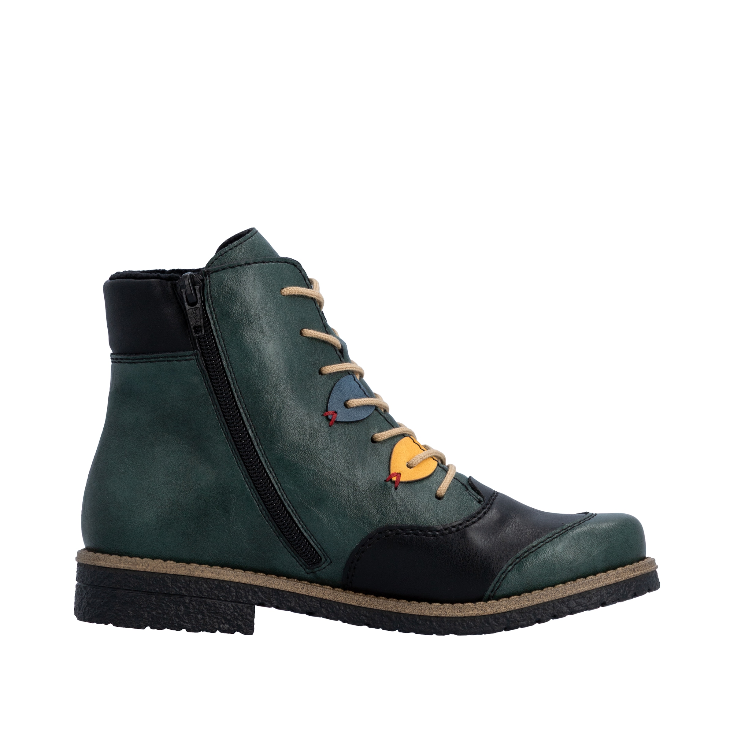 Rieker Schnürstiefelette  Boots, Schnürboots, Blockabsatz mit bunten Applikationen