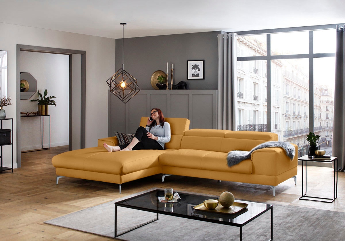 W.SCHILLIG Ecksofa »piedroo, Designsofa mit tollem Sitzkomfort, bequem und elegant, L-Form«, Kopfteilverstellung, wahlweise mit Sitztiefenverstellung, Breite 303cm