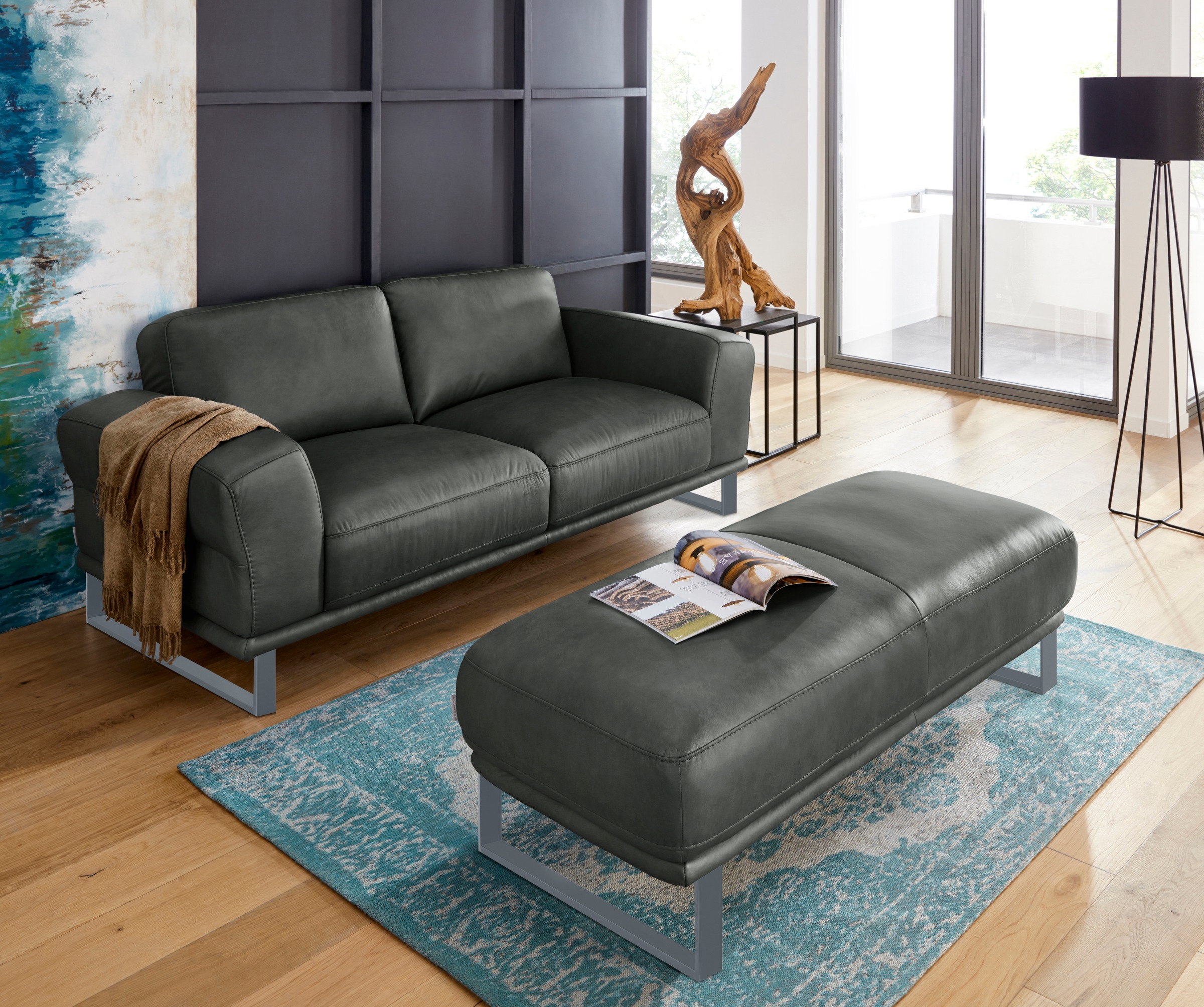 W.SCHILLIG Hocker »montanaa«, mit Metallkufen in Silber matt, Breite 141 cm