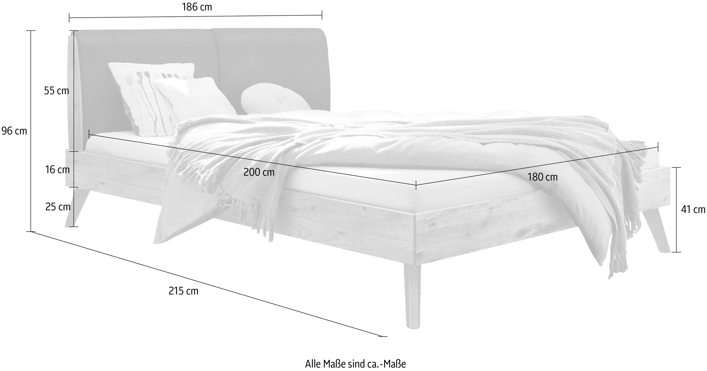 6. Bild von HASENA Massivholzbett »Simone«, Wildeiche, Fußhöhe 25 cm, mit Polsterkopfteil