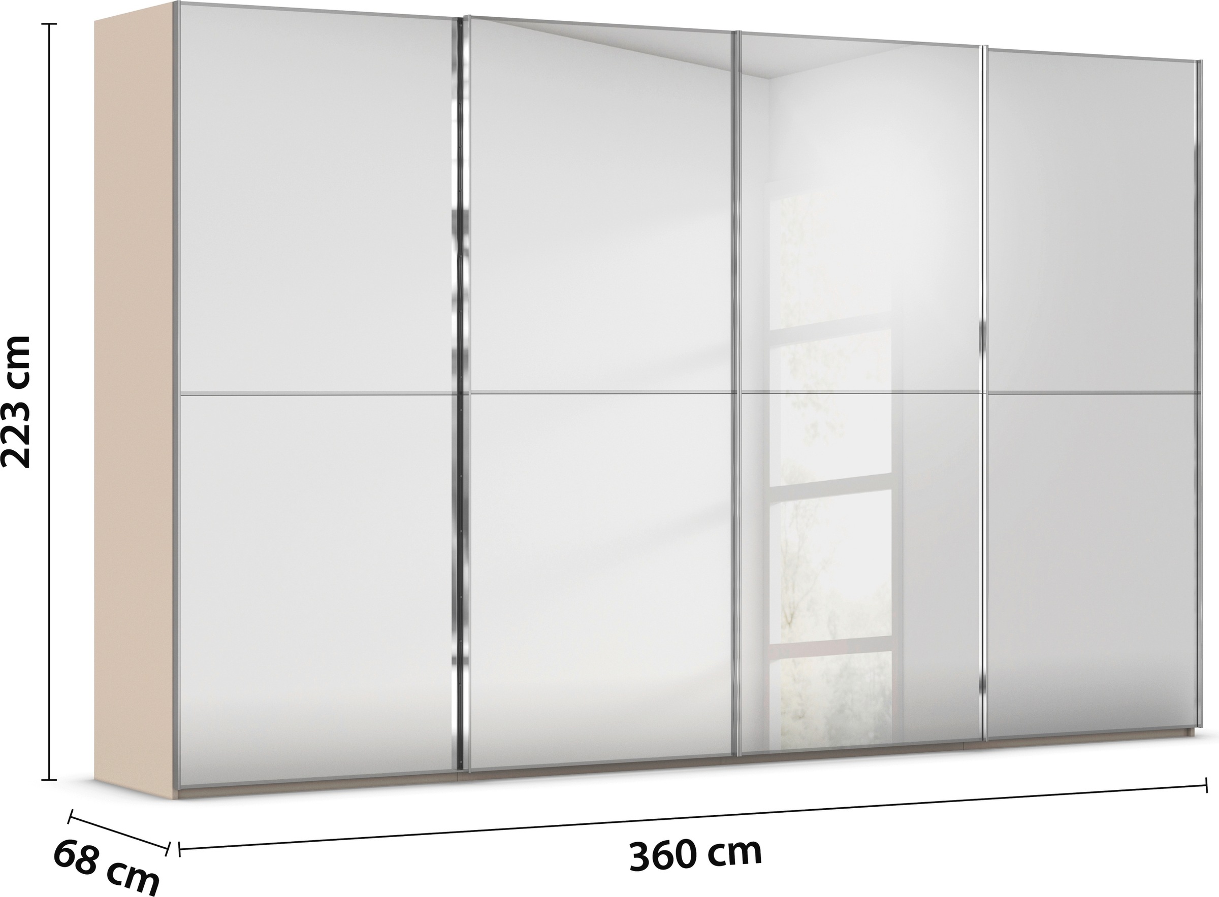 rauch Schwebetürenschrank »Kleiderschrank Schrank Garderobe Schlafzimmerschrank SCALE-DUO«, edle zweigeteilte Türen Spiegelfront und 3 Zierleisten MADE IN GERMANY