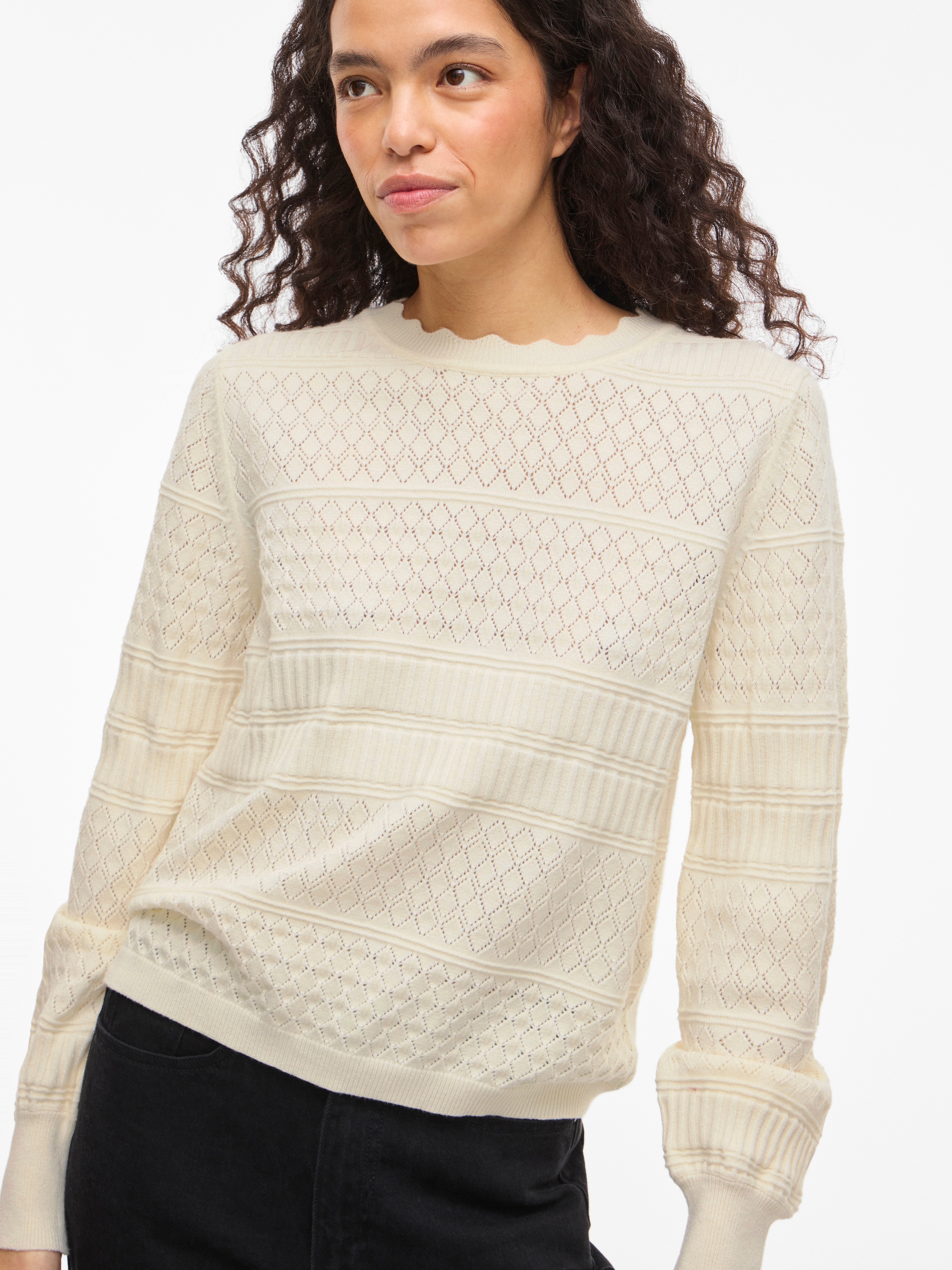 Vila Strickpullover »VIMILOS L/S O-NECK POINTELLE TOP - NOOS«