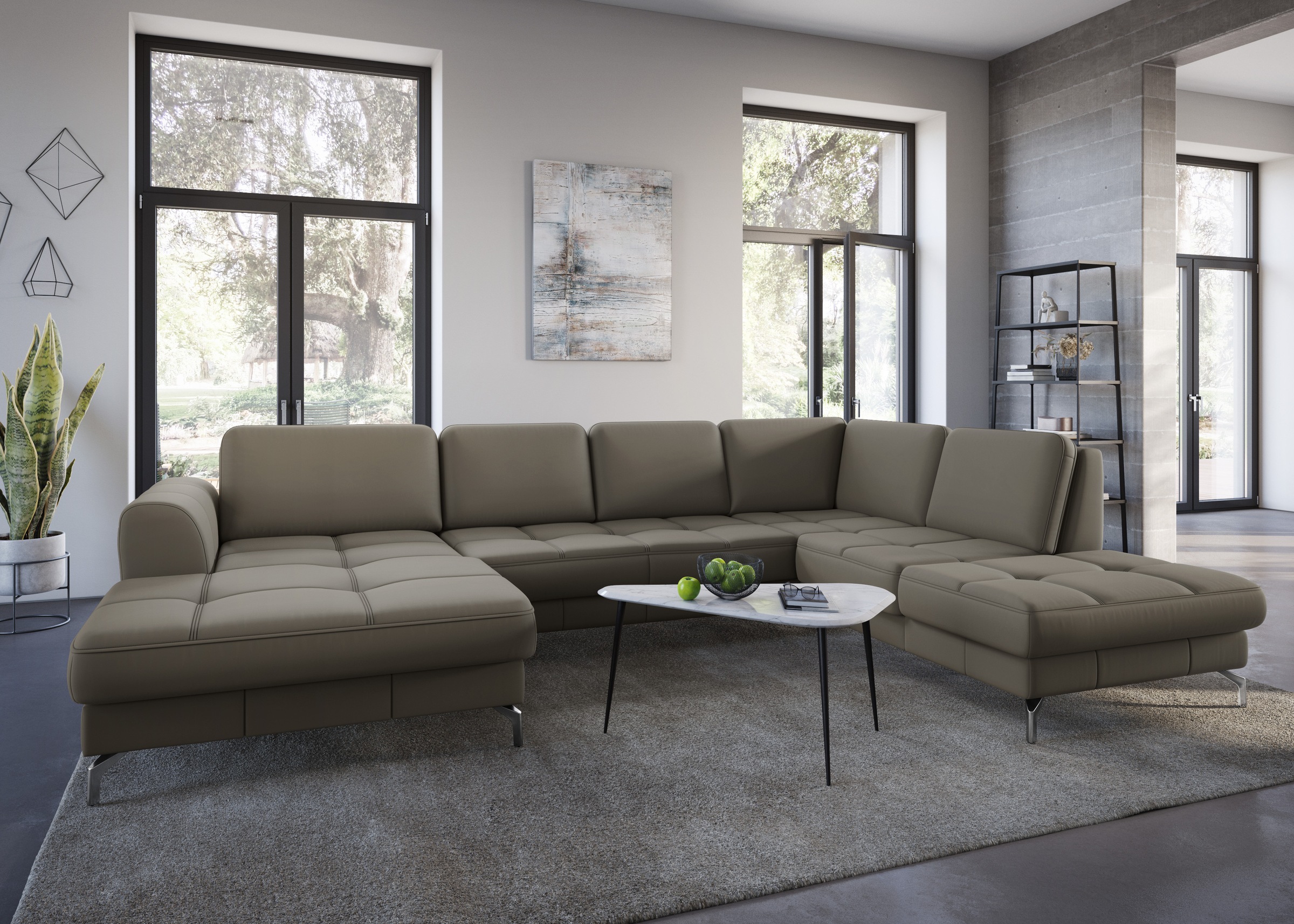sit&more Wohnlandschaft »Bendigo U-Form«, inklusive Sitztiefenverstellung, Bodenfreiheit 12 cm, in 2 Fußfarben