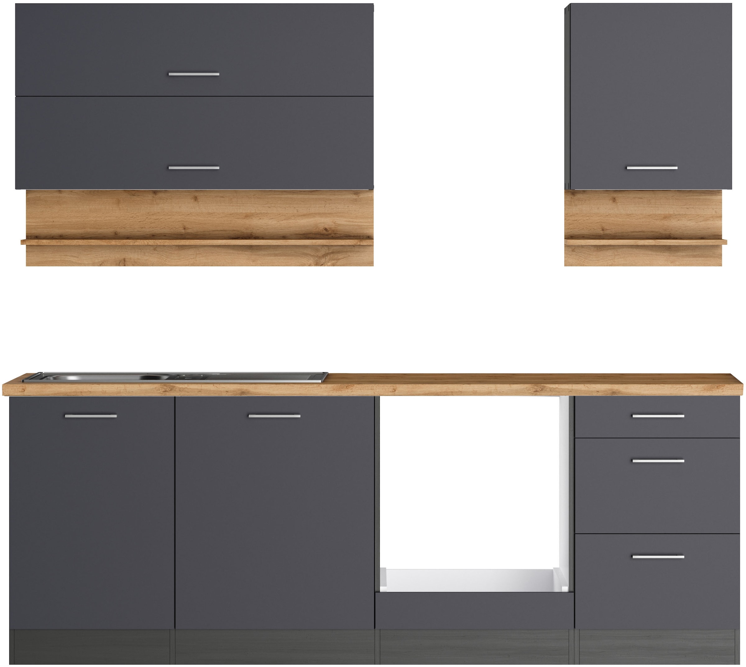 KOCHSTATION Küchenzeile »KS-Milan«, 220 cm breit, robuste Metallauszüge, vi günstig online kaufen