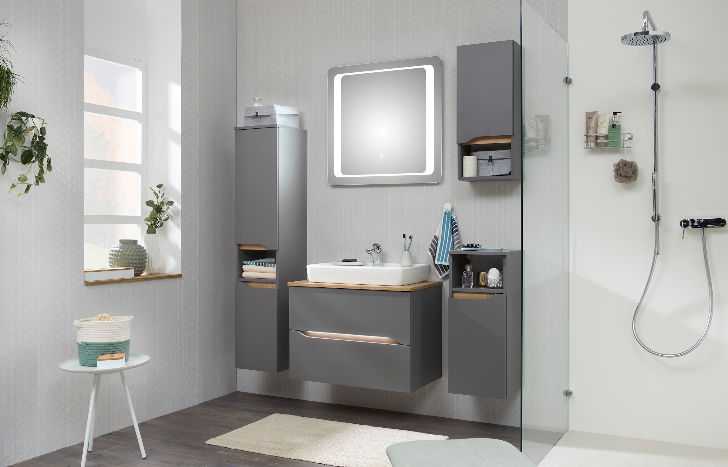 Saphir Badmöbel-Set »Quickset 5-teilig, Keramik-Aufsatzbecken mit LED-Spieg günstig online kaufen