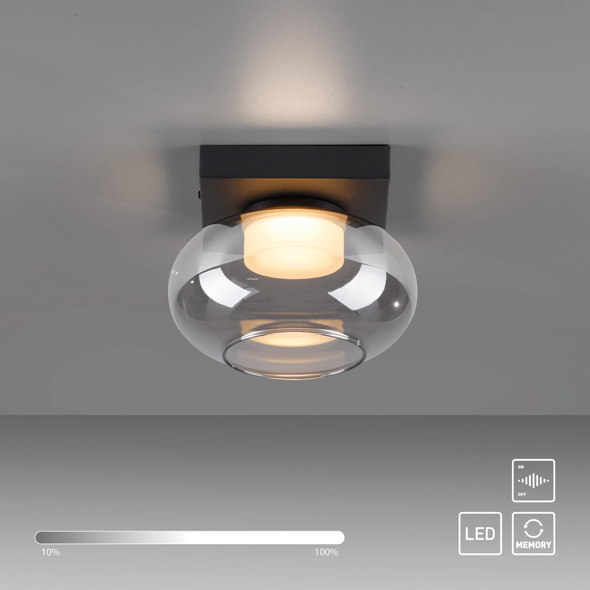 SCHÖNER WOHNEN-Kollektion LED Deckenleuchte »SIA« LED-Board 1 Stk. Warmweiß SCHÖNER WOHNEN Kollektion, SimplyDim, Memoryfunktion, Rauchglas